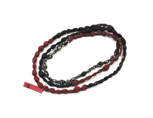 VINTAGE SILK KANTHA TIE-BEADS LONG NECKLACE - sv2707-tan -