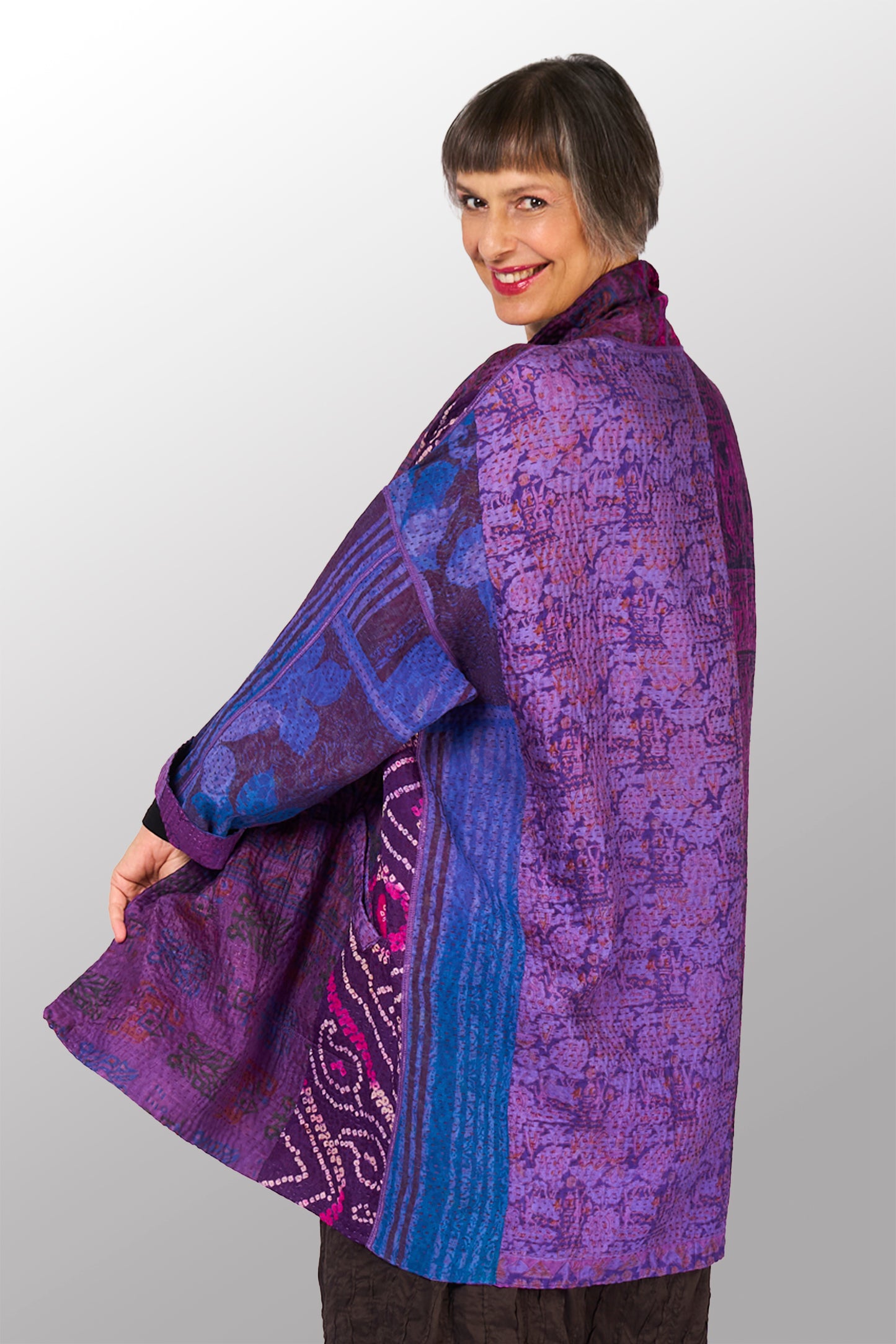 JACQUARD SILK KANTHA HAORI JACKET - js4068-prp -