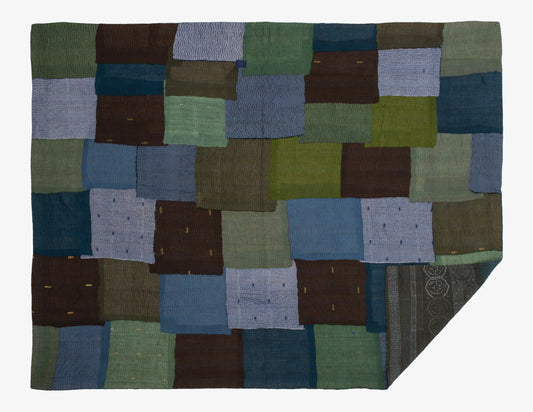 Ombre with Fray Handmade Vintage Kantha Throw - Avocado