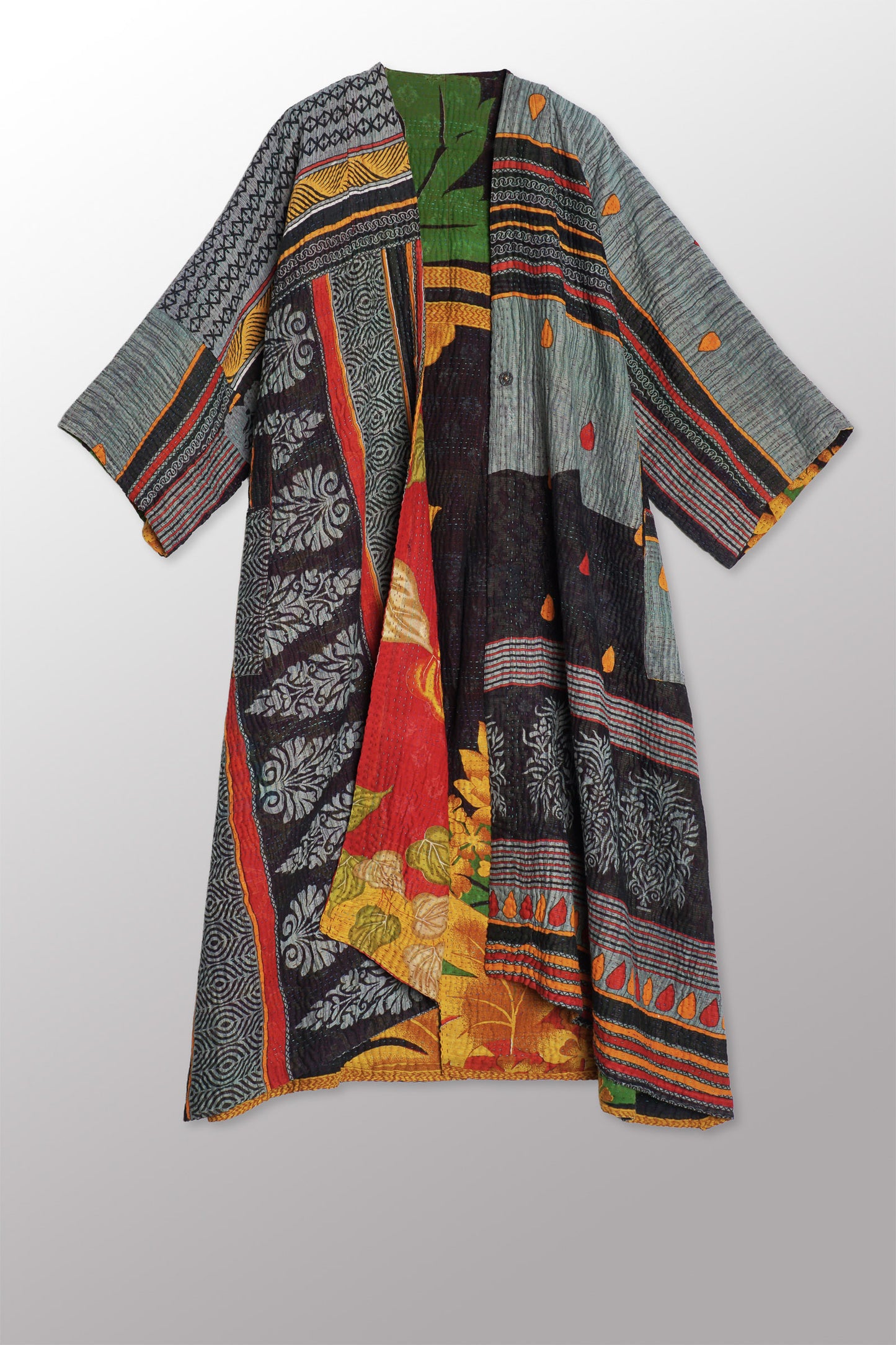 VINTAGE COTTON KANTHA KIMONO MAXI - cv4318-0020a -