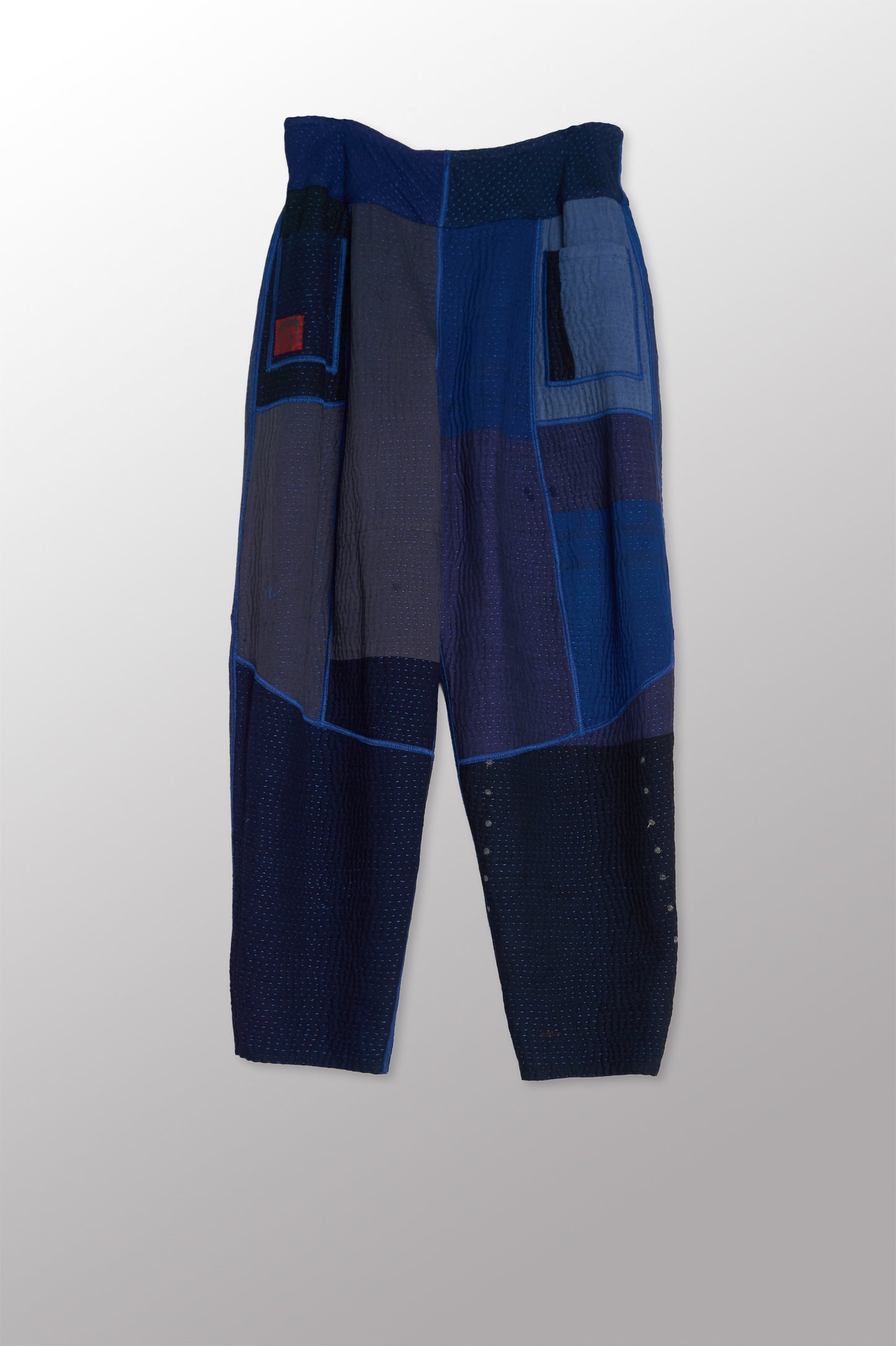 DENIM SUN-DYE KANTHA PANELED LANTERN PANTS - ds3675-nvy -