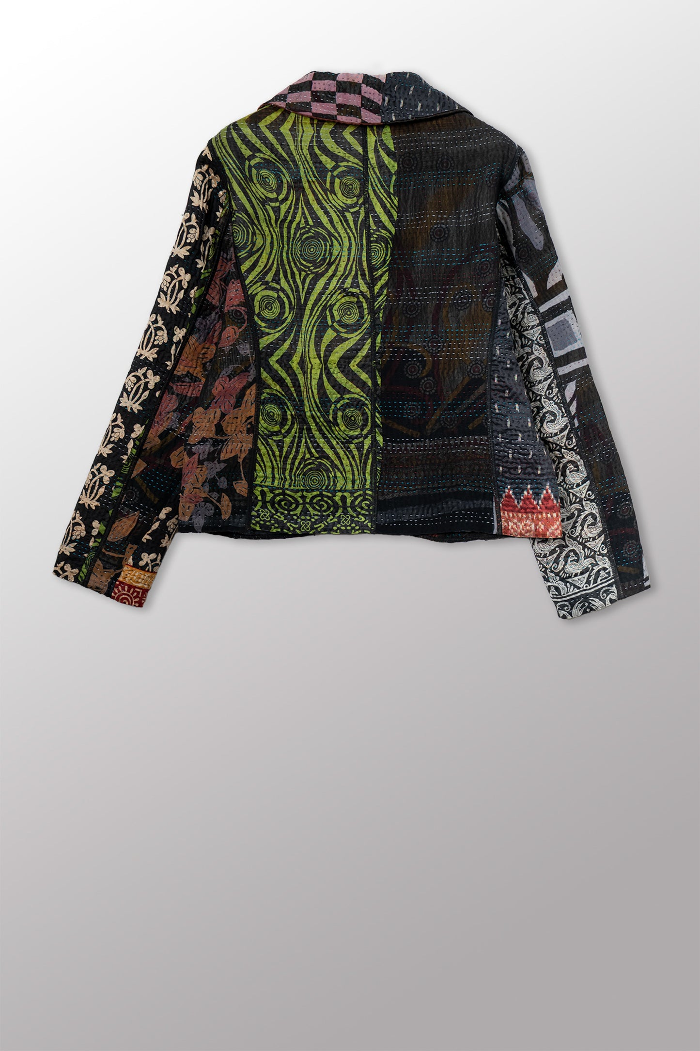JACQUARD SILK KANTHA CROPPED BASIC JACKET - js4096-cbkg001m -