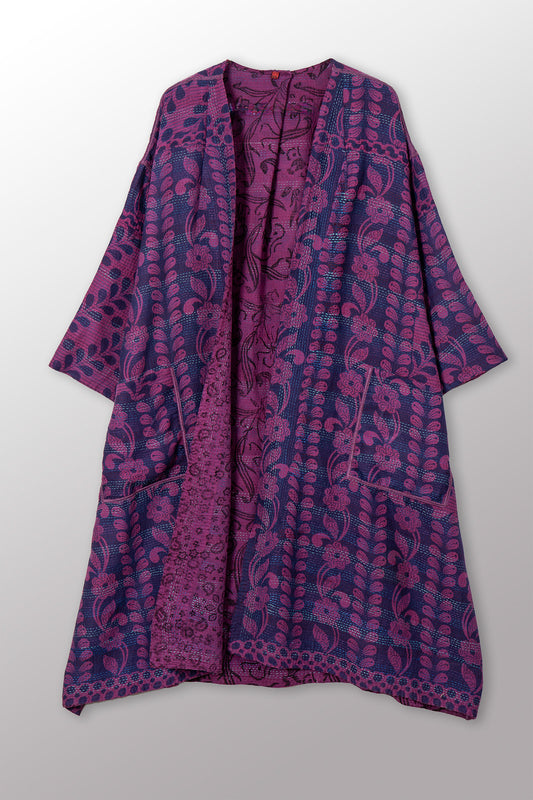 VINTAGE COTTON & NEW VOILE KANTHA LONG DUSTER - cn2328-0003a -
