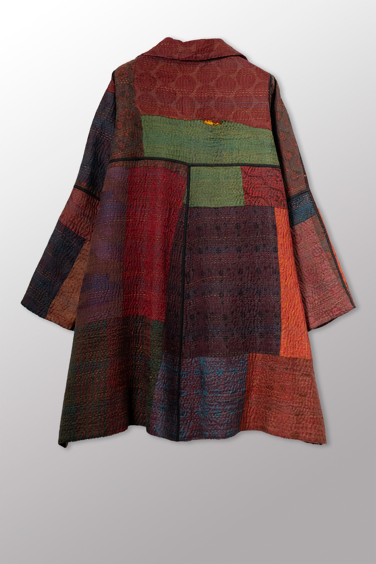 JACQUARD SILK KANTHA A-LINE DUSTER - js4311-cbrn002a -