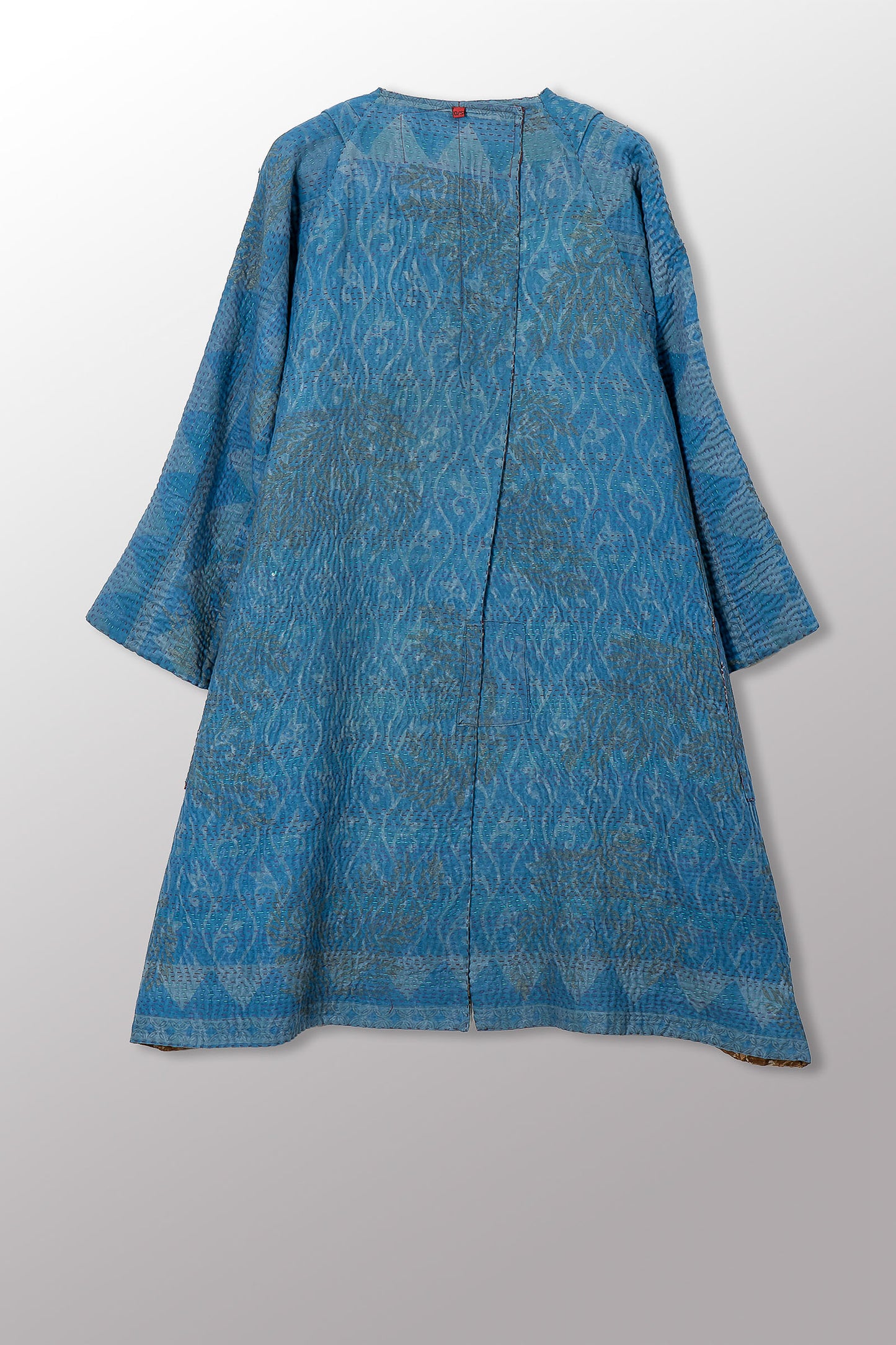 VINTAGE SILK GEORGETTE COTTON KANTHA KIMONO DUSTER - gc4317-0001a -