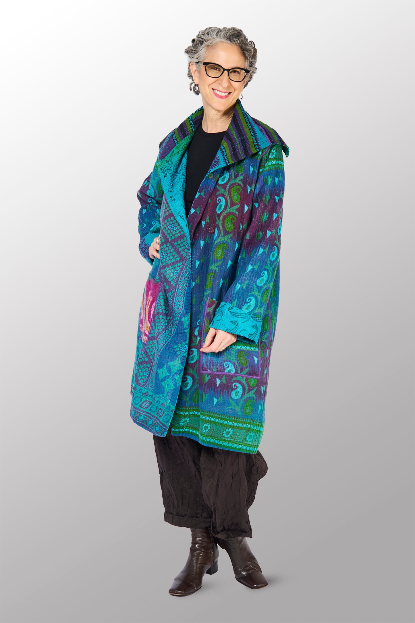 COTTON OVERDYE KANTHA POCKET MEDIUM COAT - ov4316-ctuq001m -