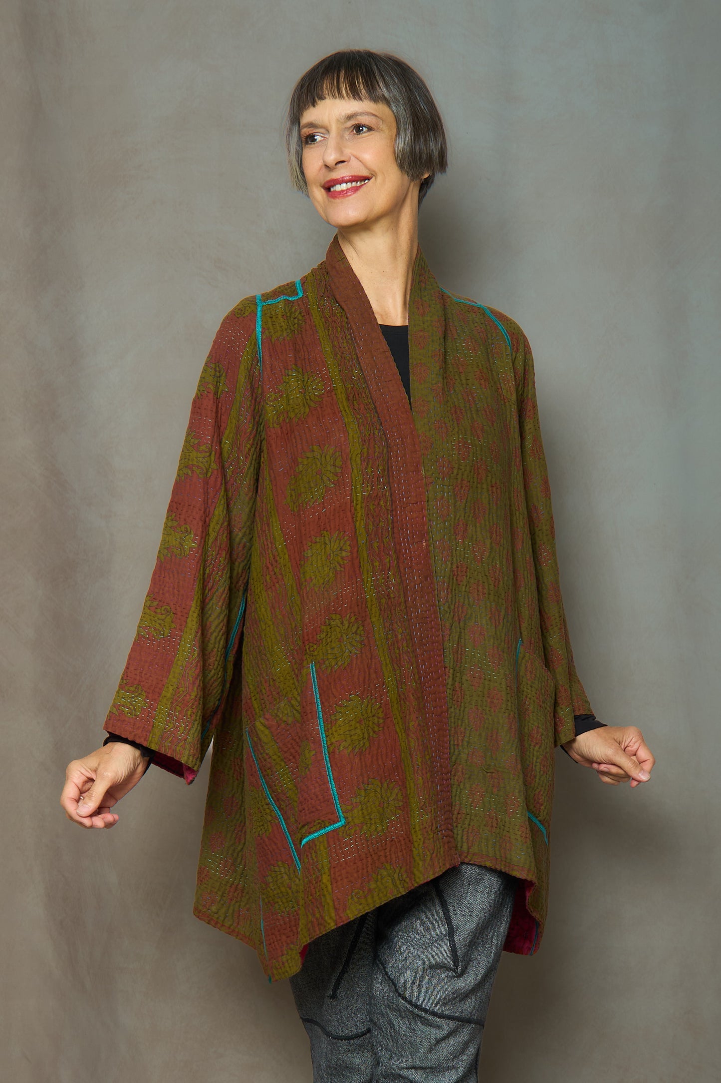 VINTAGE COTTON KANTHA A-LINE JKT - cv4003-0442a -