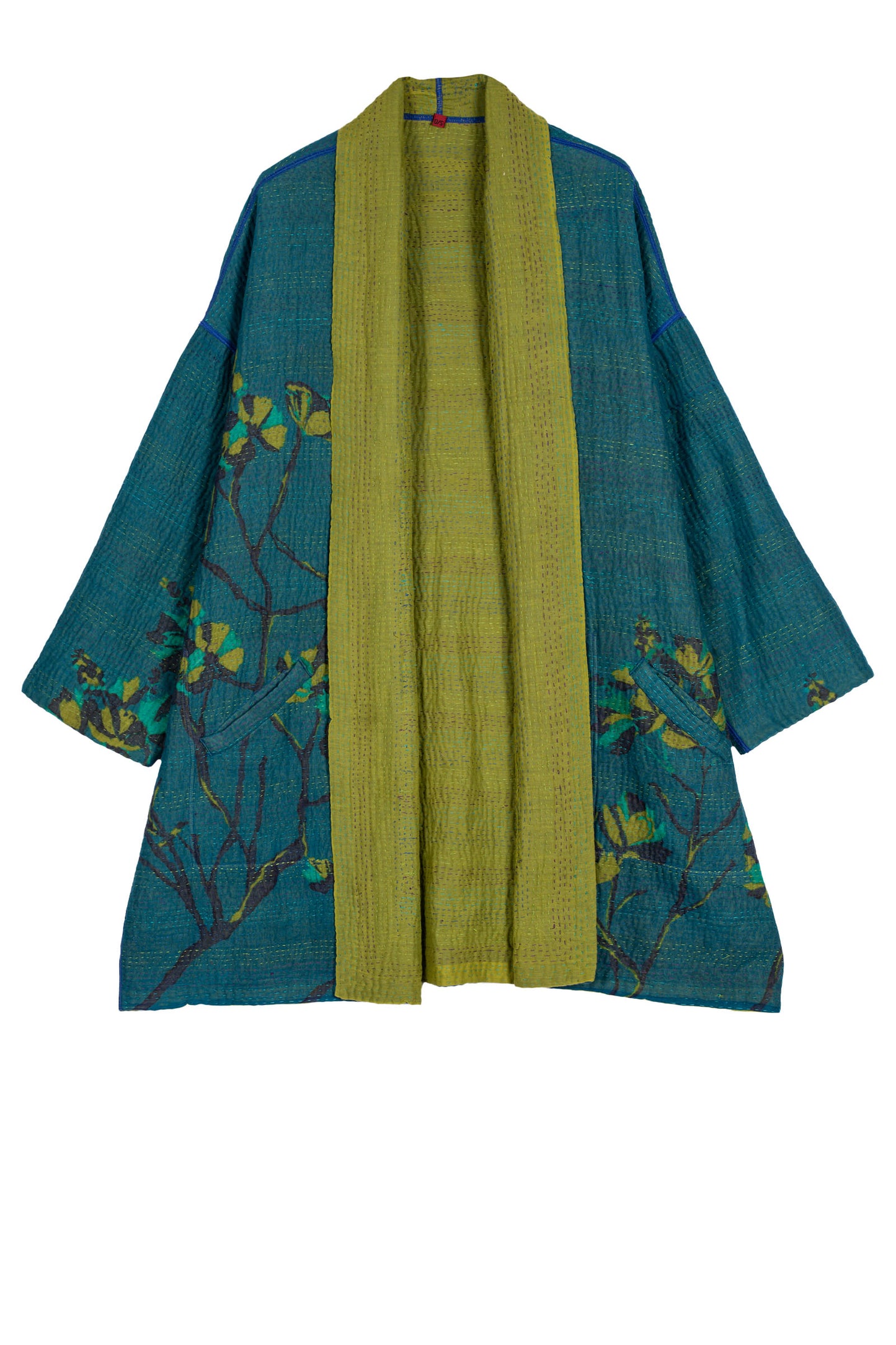 BLOOMING FLOWERS KANTHA HAORI JACKET - bf4068-blu -