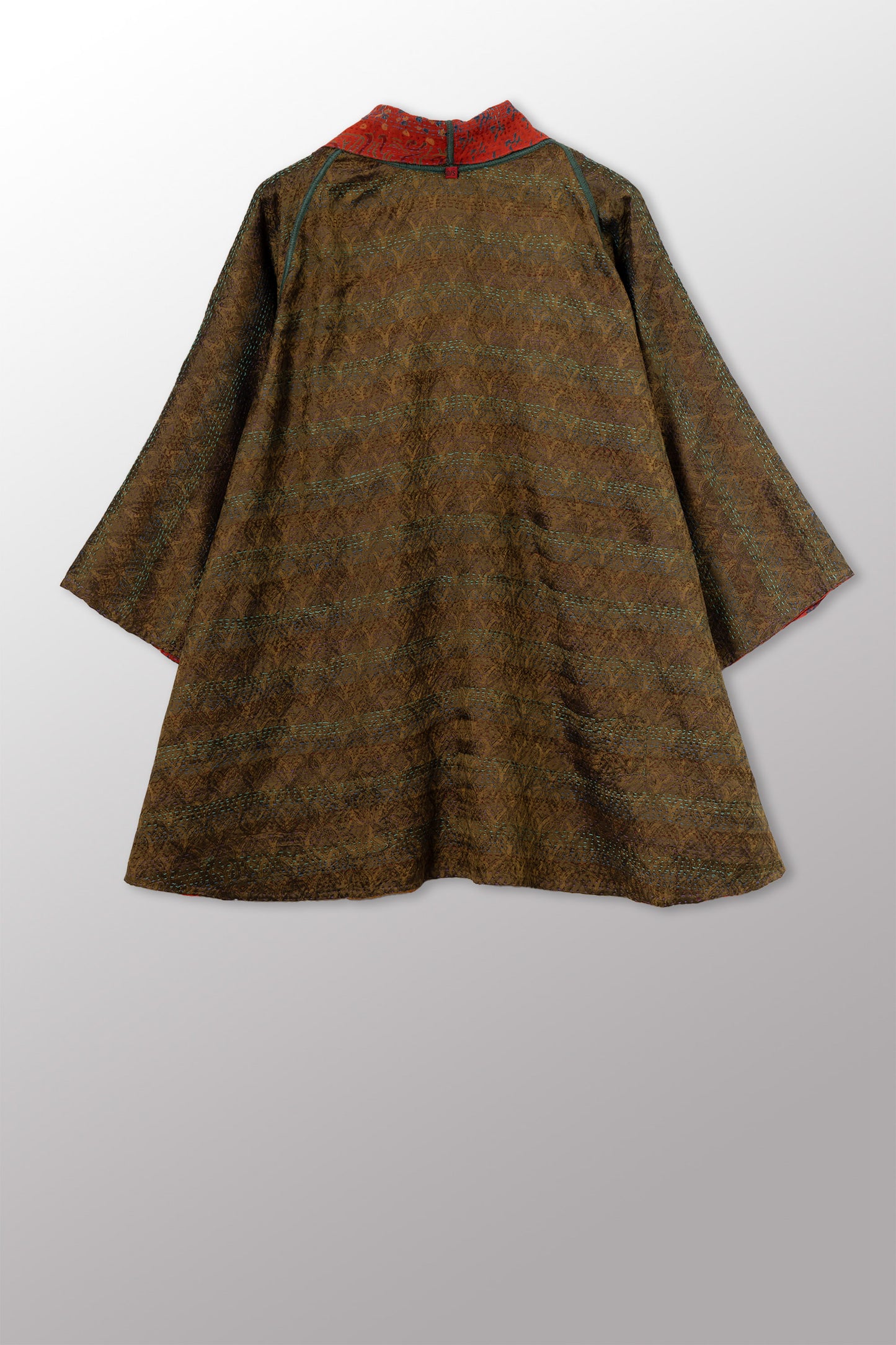 GEORGETTE JACQUARD VINTAGE SILK PATCH KANTHA KIMONO JACKET - gj2004-0003a -