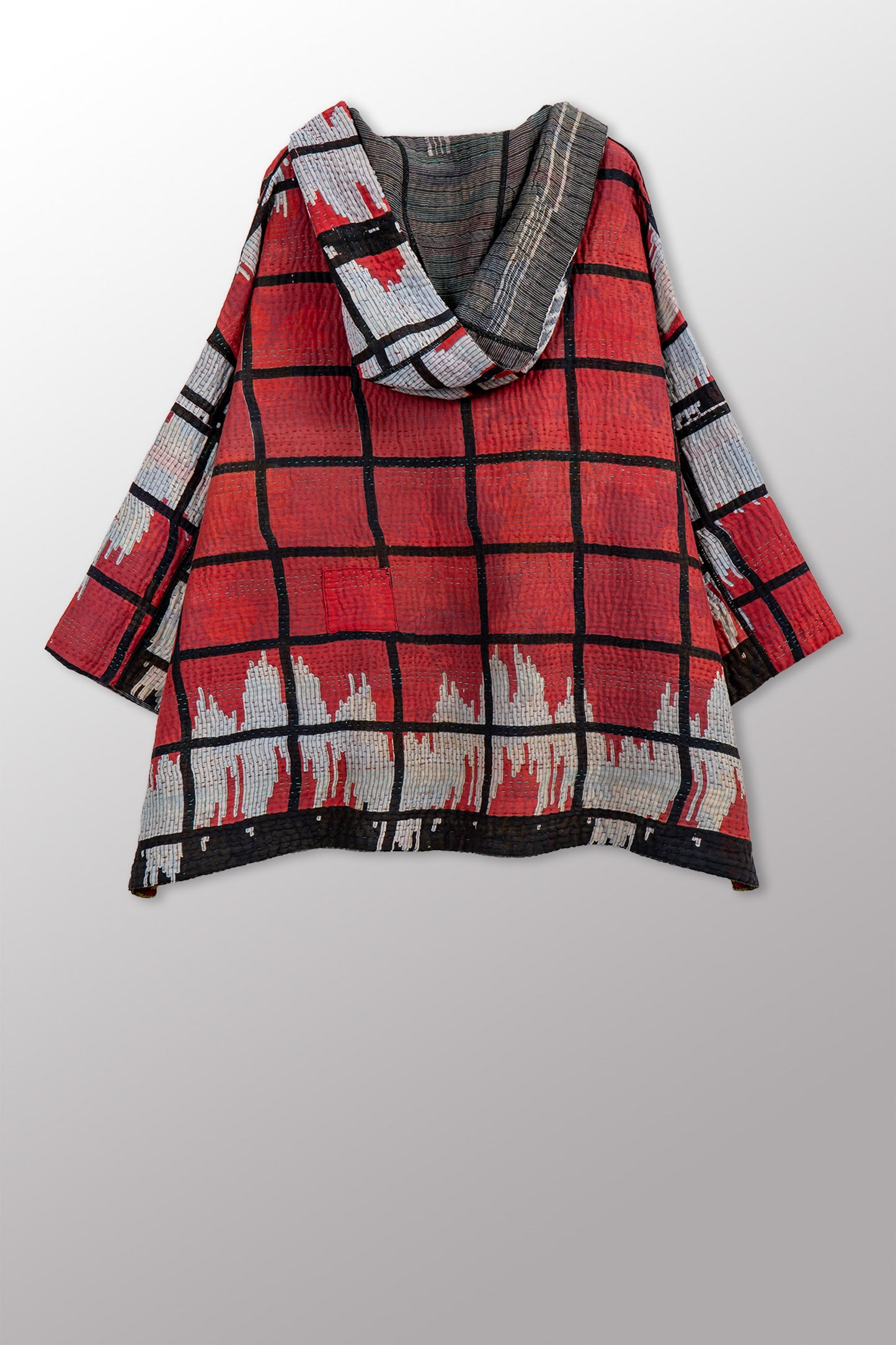 VINTAGE COTTON KANTHA HOODIE PONCHO - cv4064-0046a -