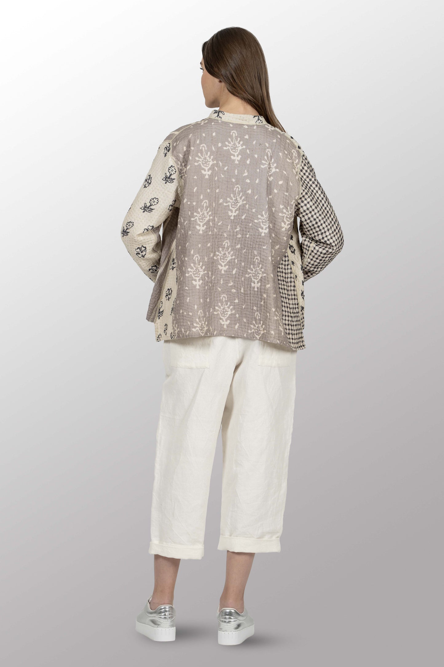 BBK PATCH KANTHA KAFTAN JACKET SHORT - bl-bbp4088-ivy -