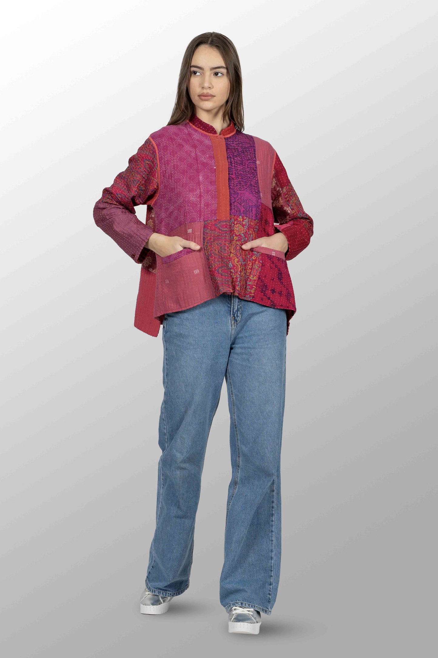 BBK PATCH KANTHA KAFTAN JACKET SHORT - bl-bbp4088-pik -