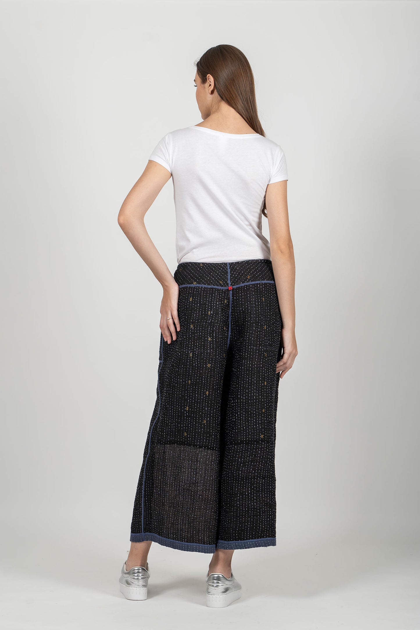 BBK SOLID KANTHA MID RISE WIDE LEG PANTS - bl-bbs4665-nvy -