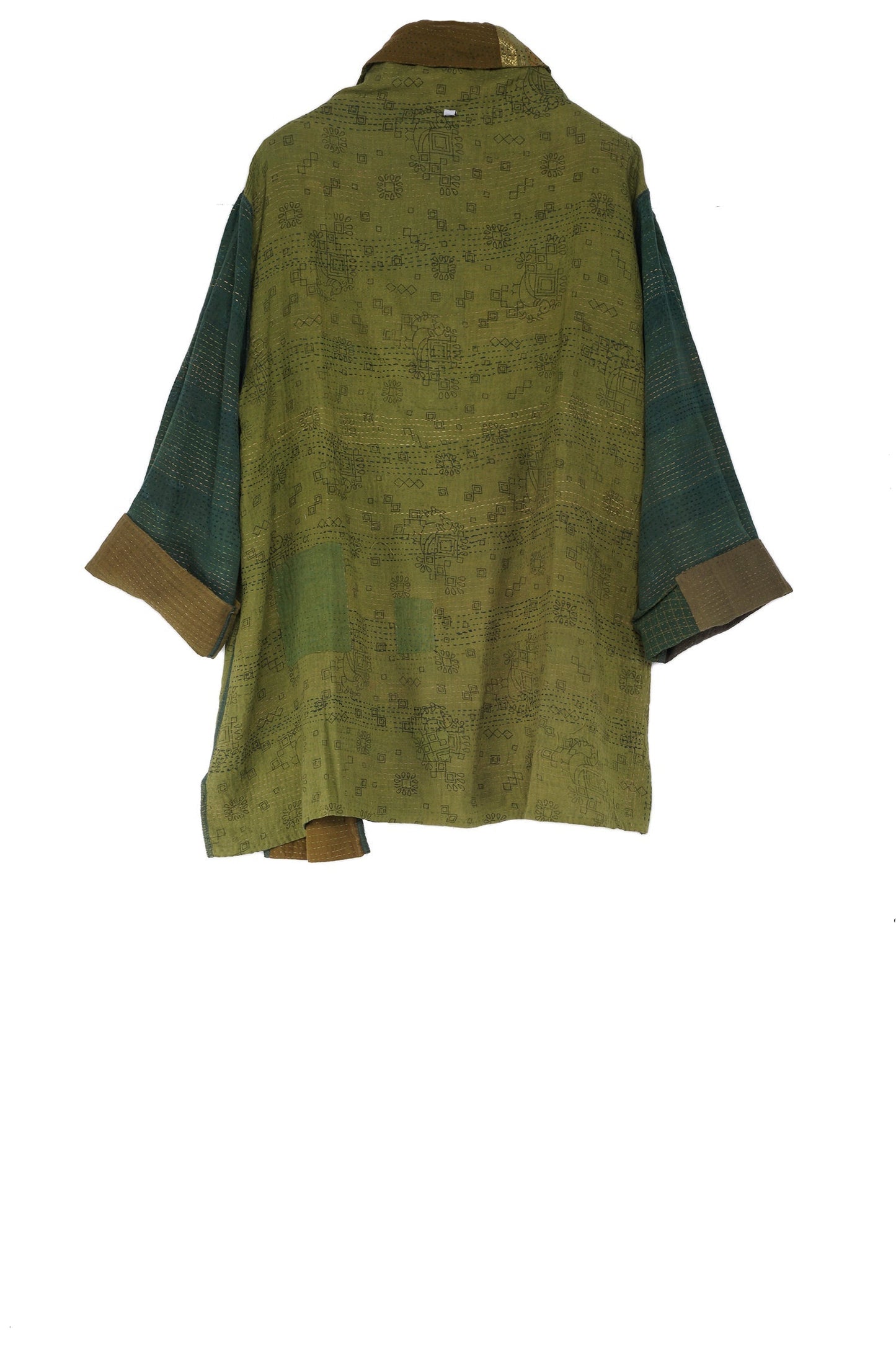 BROCADE PATCHED KANTHA STAND COLLAR TUNIC - bp2509-lim -