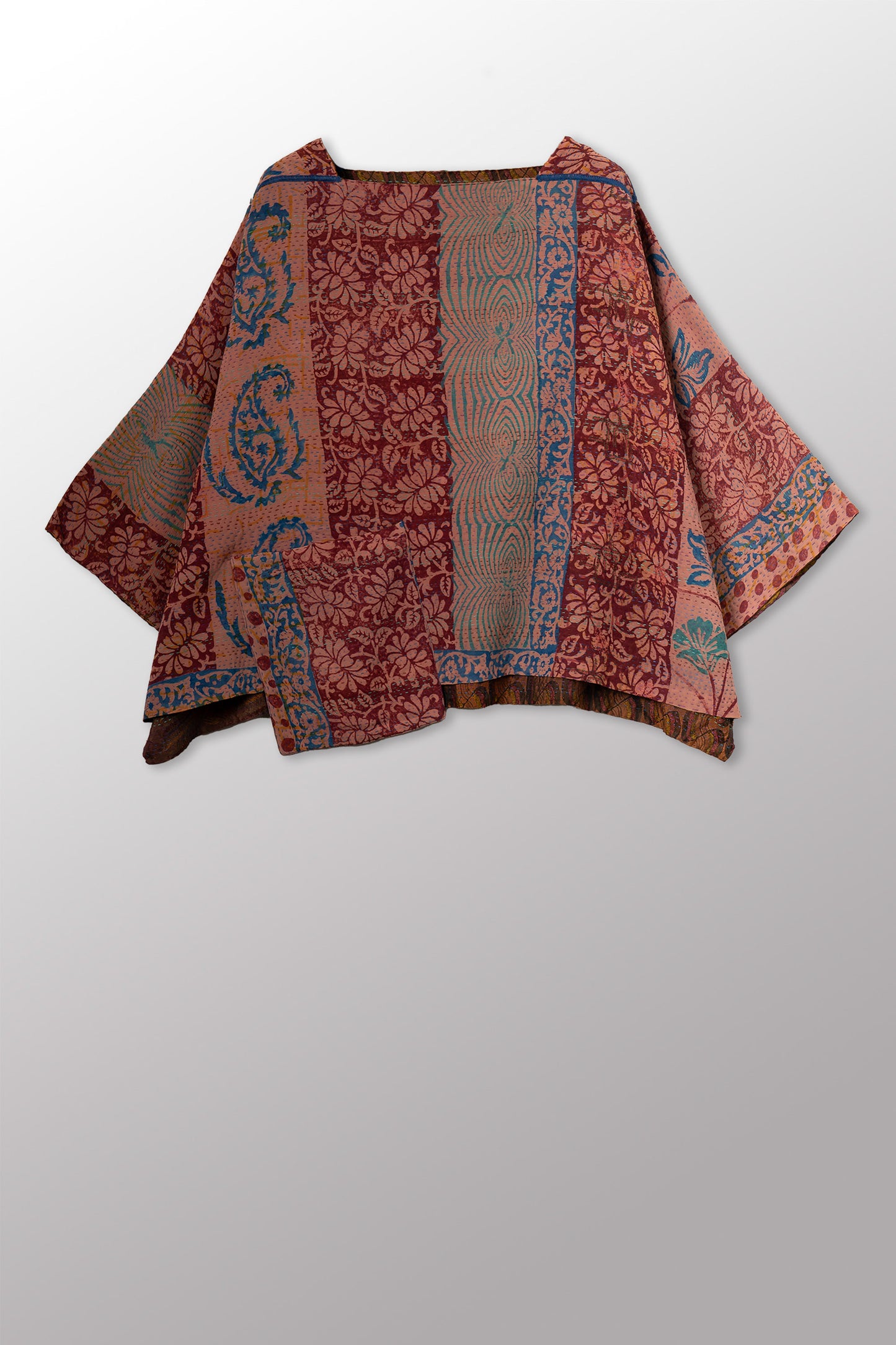 GEORGETTE JACQUARD VINTAGE SILK PATCH KANTHA 3/4 SLV. CROP TOP MIO - gj2538-0001a -