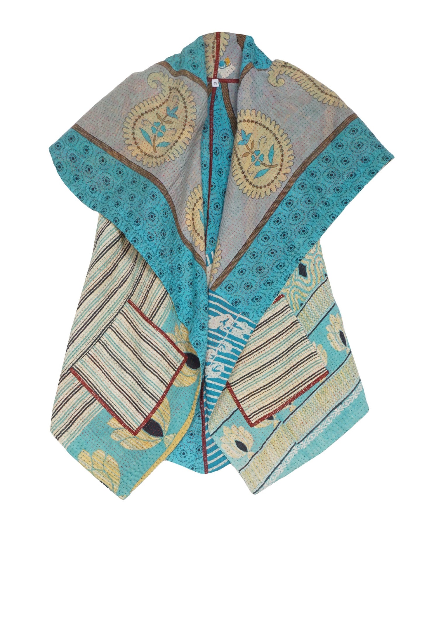 VINTAGE COTTON KANTHA CIRCULAR SHORT VEST - cv4202-0004a -