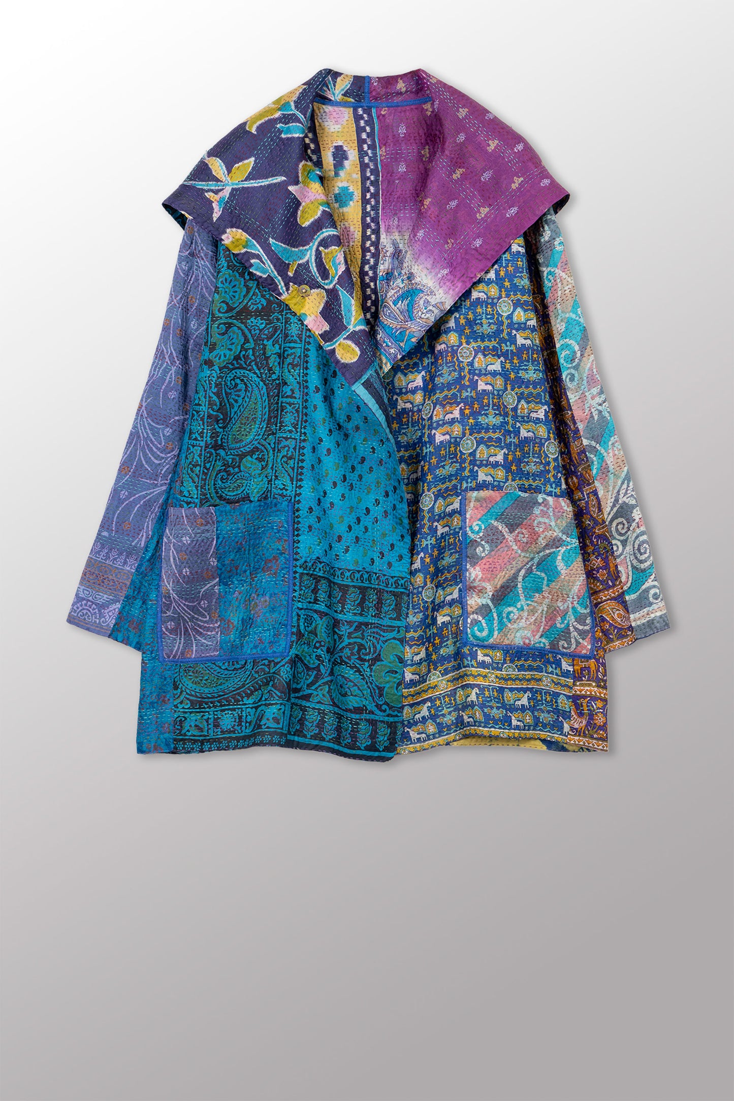VINTAGE SILK KANTHA POCKET JKT - sv2002-0074a -