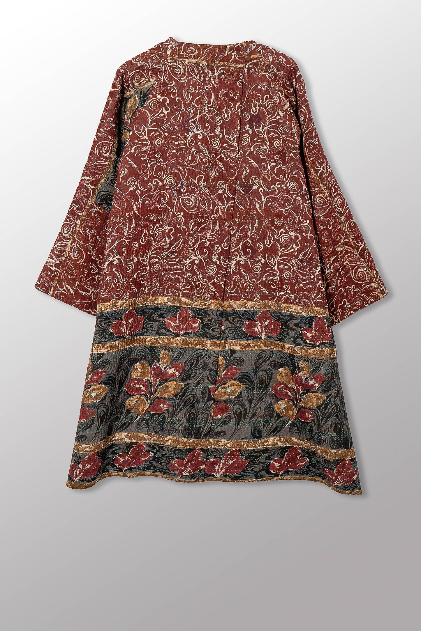 VINTAGE SILK GEORGETTE COTTON KANTHA KIMONO DUSTER - gc4317-0001a -