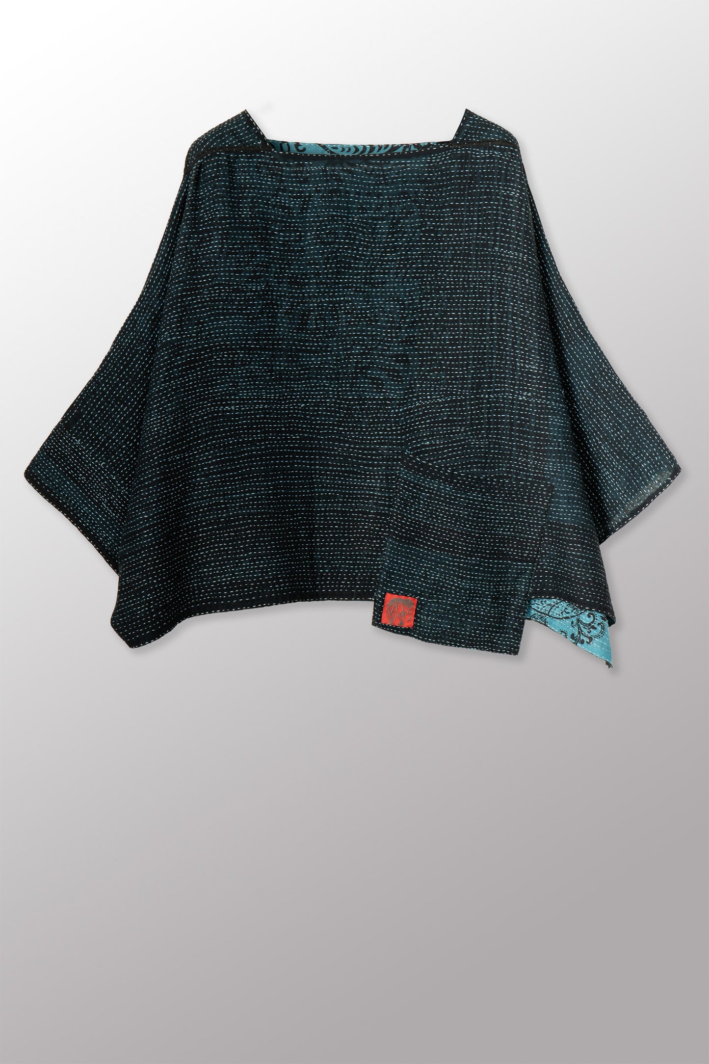 OVERDYED COTTON PAISLEY KANTHA 3/4 SLV. CROP TOP MIO - ov-cp2538-blu -