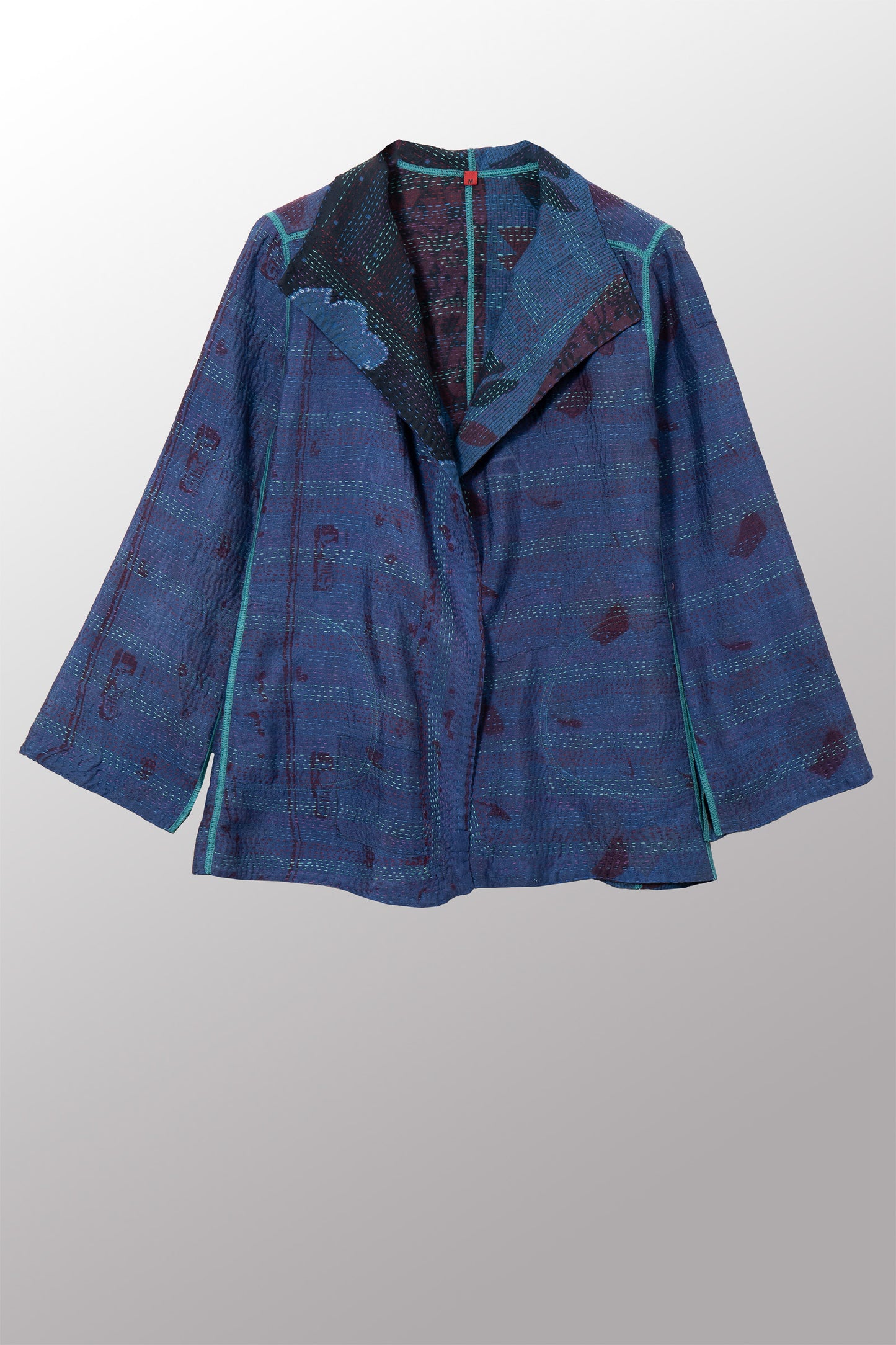 VINTAGE SILK GEORGETTE COTTON KANTHA SHORT JKT - gc2007-0004m -