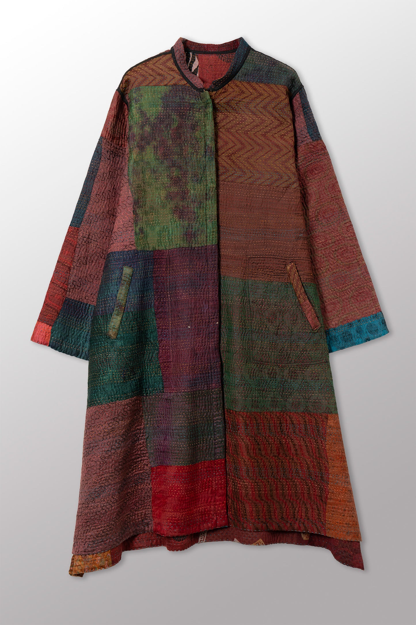 JACQUARD SILK KANTHA KAFTAN COAT - js4343-cbrn002m -