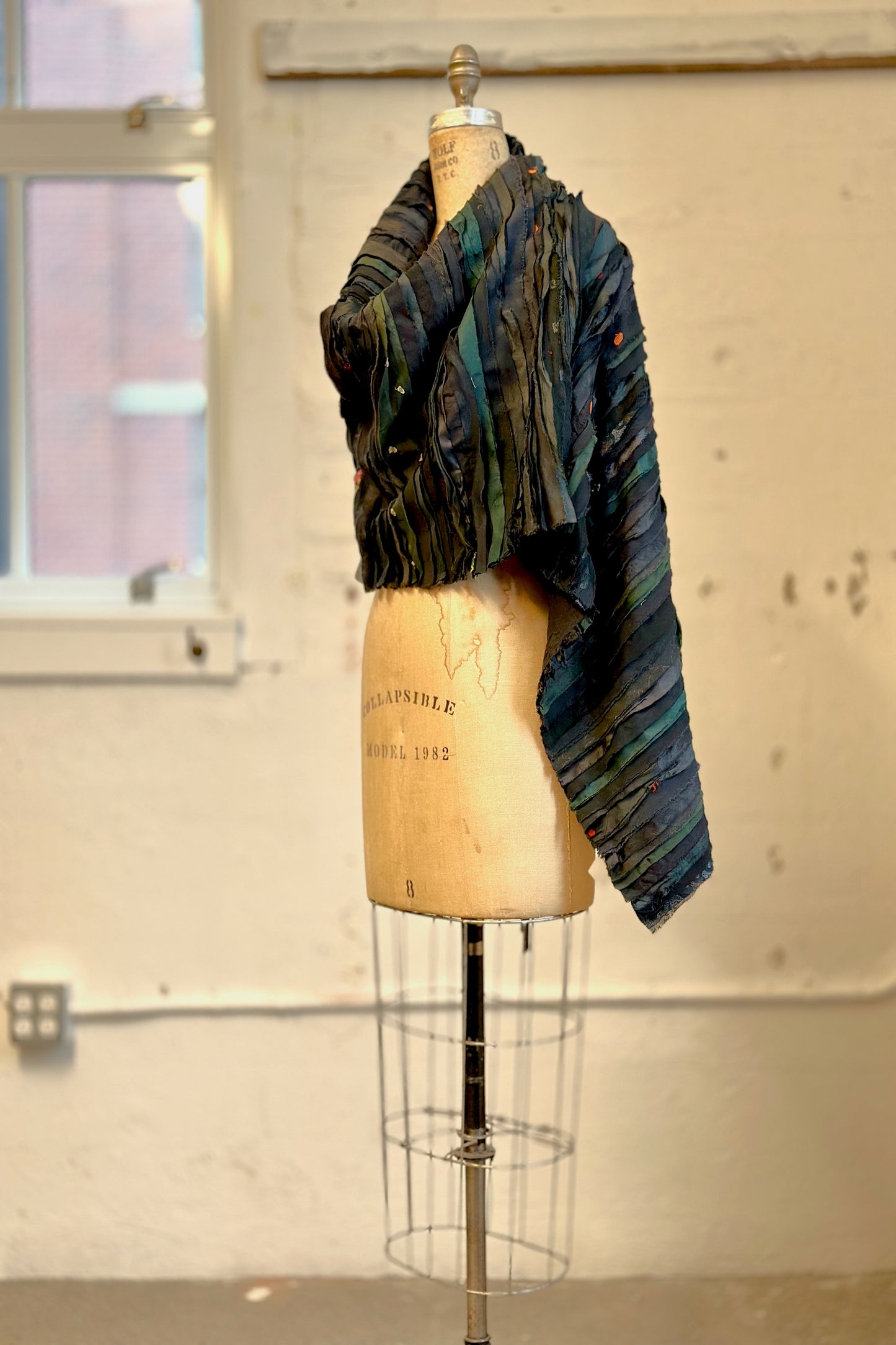 WAVY STRIPE KANTHA SMALL SHAWL - wv2830-blk -
