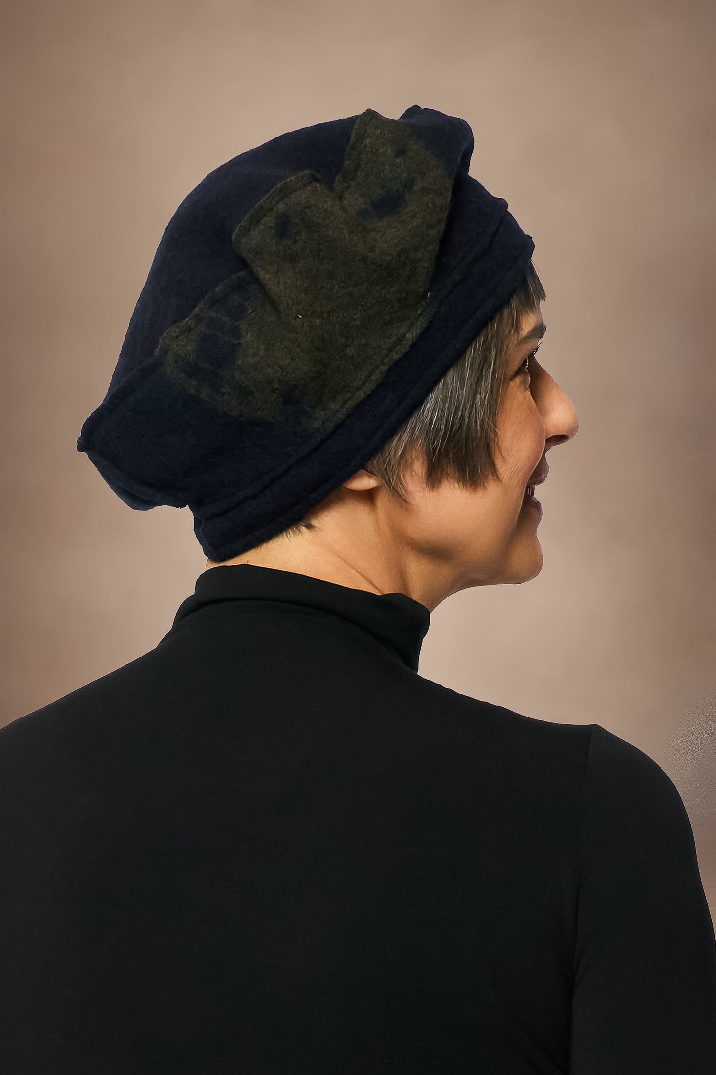 CIRCLE TIE DYE BOILED WOOL BERET - tw1896-nvy -