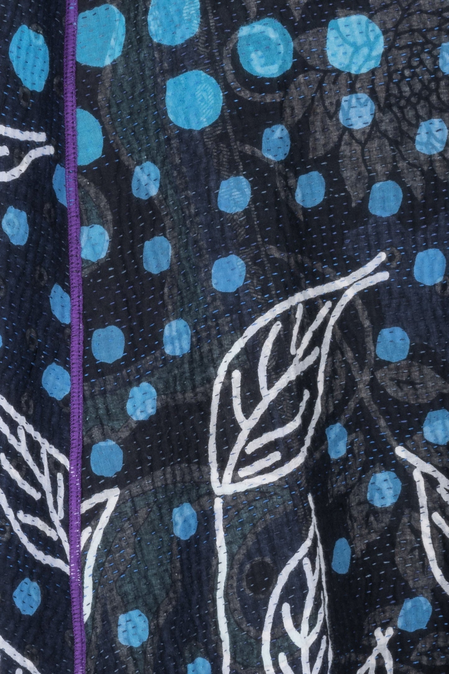 POLKA DOTS & LEAVES KANTHA A-LINE DUSTER - dl4311-blu -