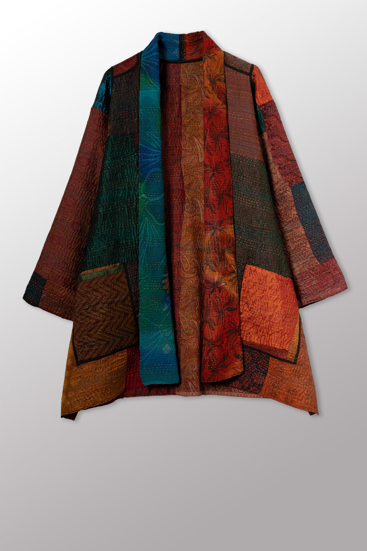 JACQUARD SILK KANTHA A-LINE JKT - js4003-cbrn003w -