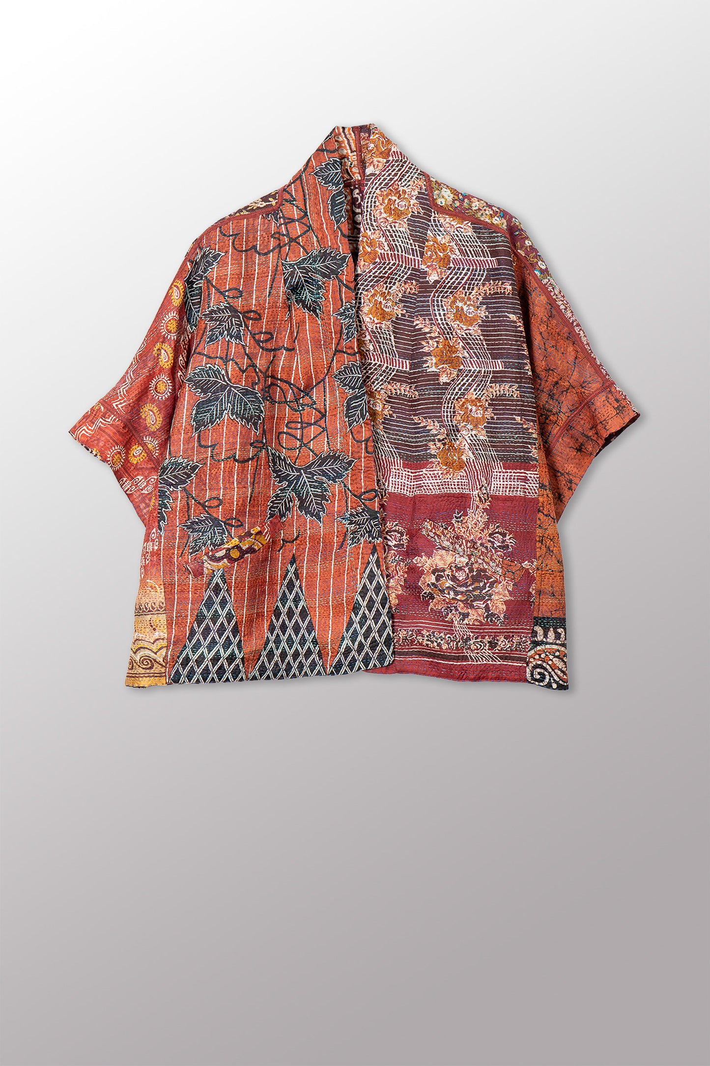 VINTAGE SILK KANTHA MINI PONCHO - sv2060-0013a -