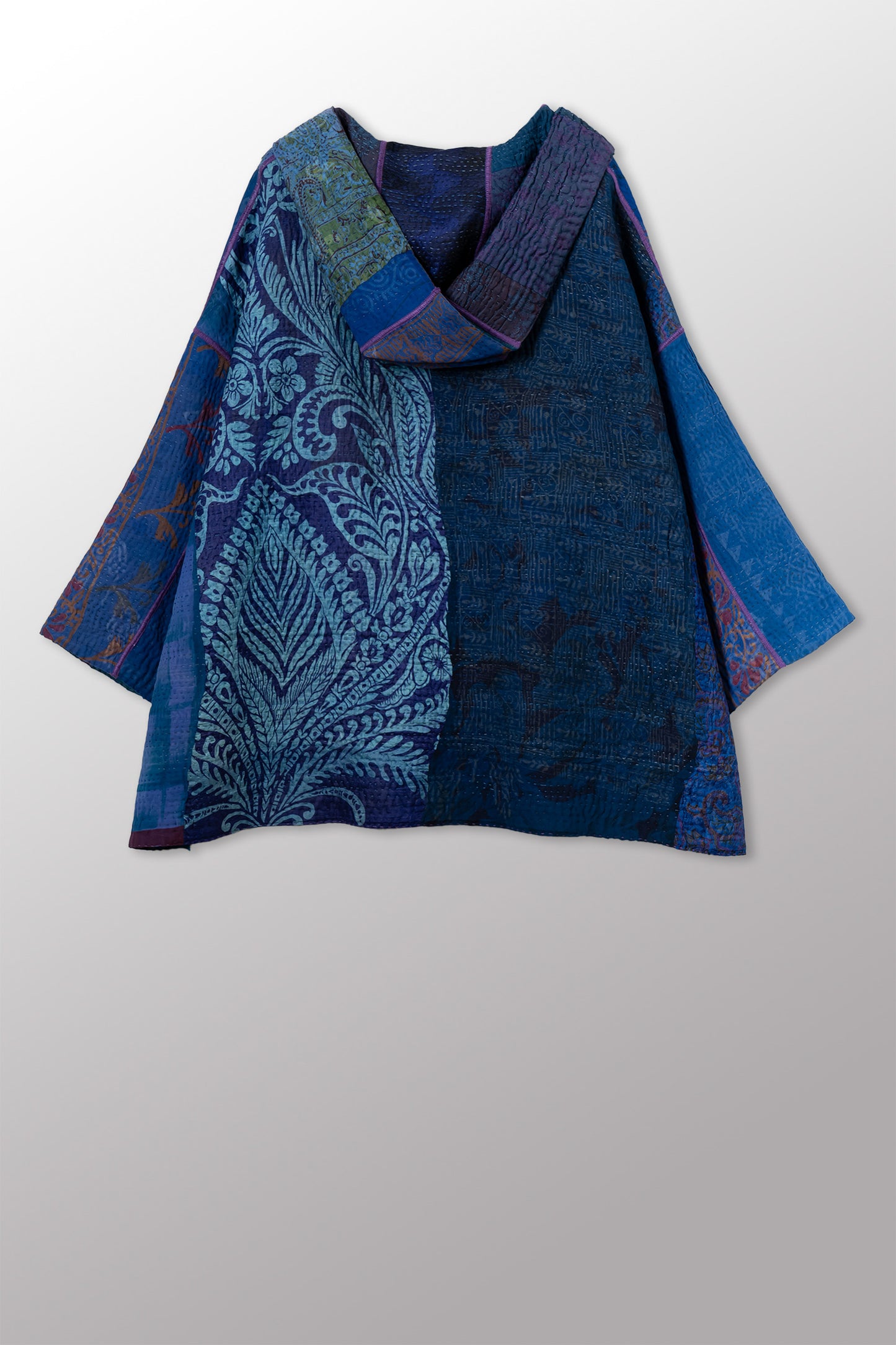 JACQUARD SILK KANTHA HOODIE PONCHO - js4064-cnvy001a -