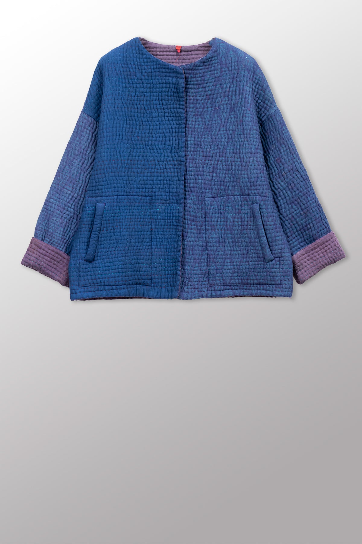 QUILTED OVERDYE COTTON KANTHA CREW NECK SHORT JKT - oq5053-cblu005a -