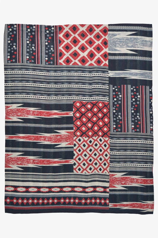 Monotone Ikat Handmade Vintage Kantha Throw - Red
