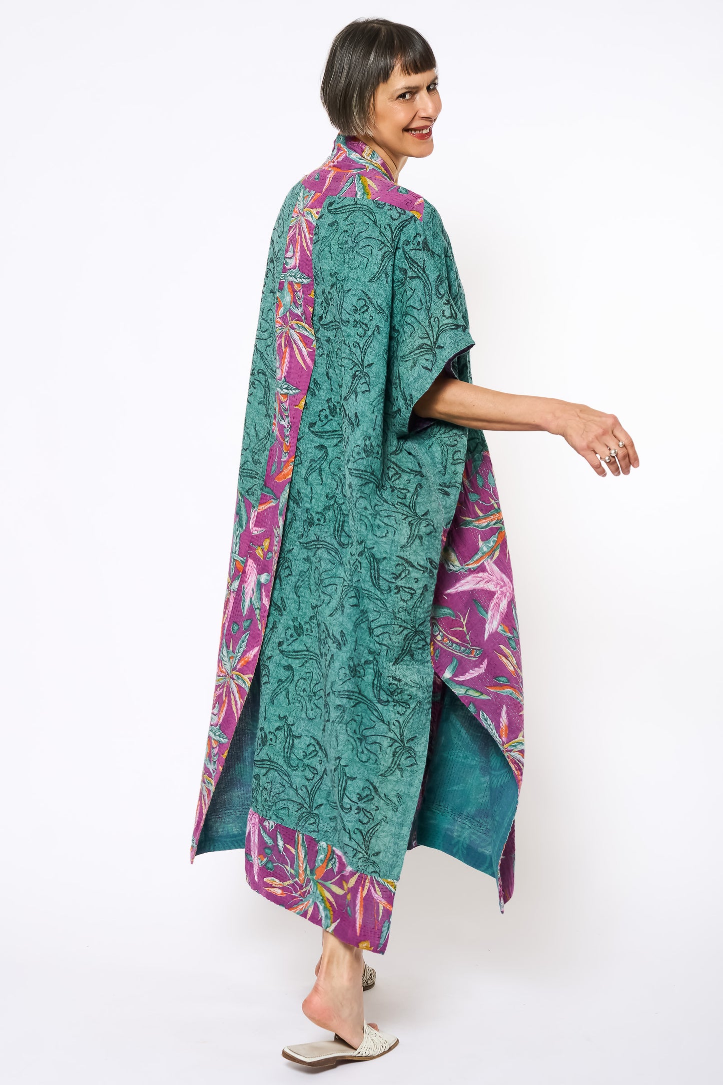 VINTAGE COTTON KANTHA PONCHO DRESS - cv2443-0001a -
