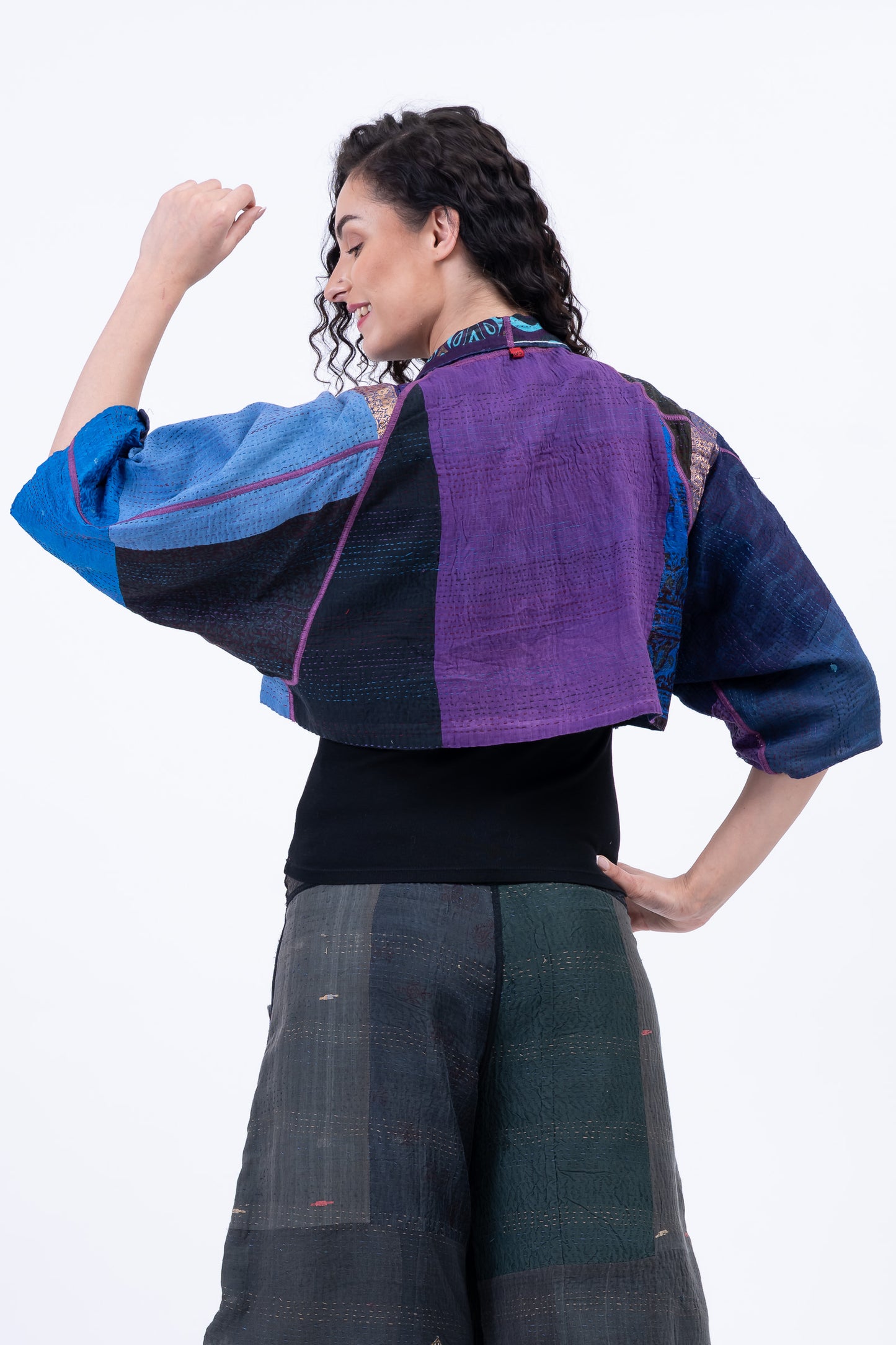 DESERT WAVES KANTHA PUFF SLV. SHRUG - dw2062-blu -