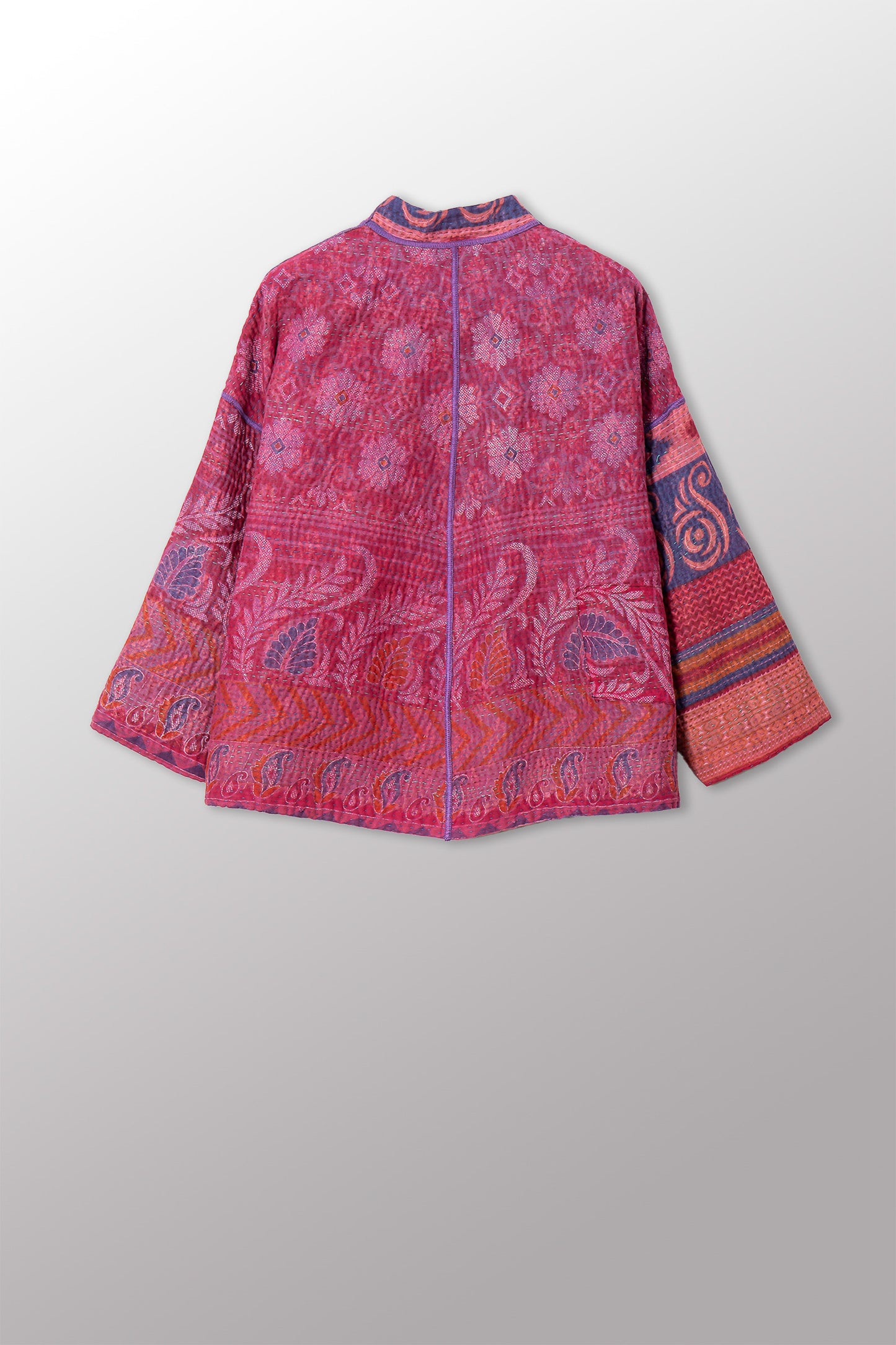 COTTON OVERDYE KANTHA STAND COLLAR CROPPED JKT - ov4034-cfus002a -