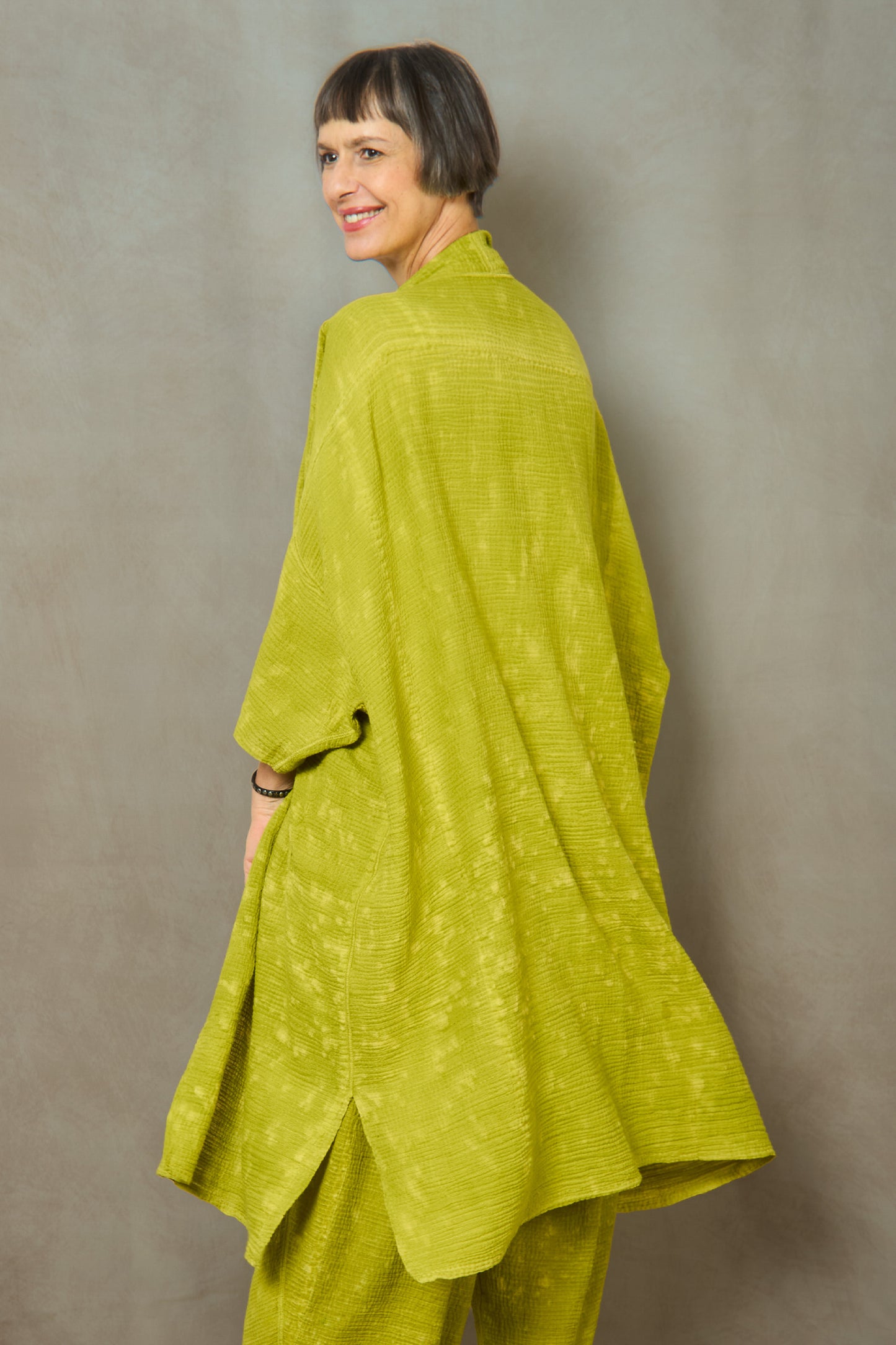 SAND SUN DYE RIPPLE KANTHA KIMONO WRAP LONG - rs2357-lim -