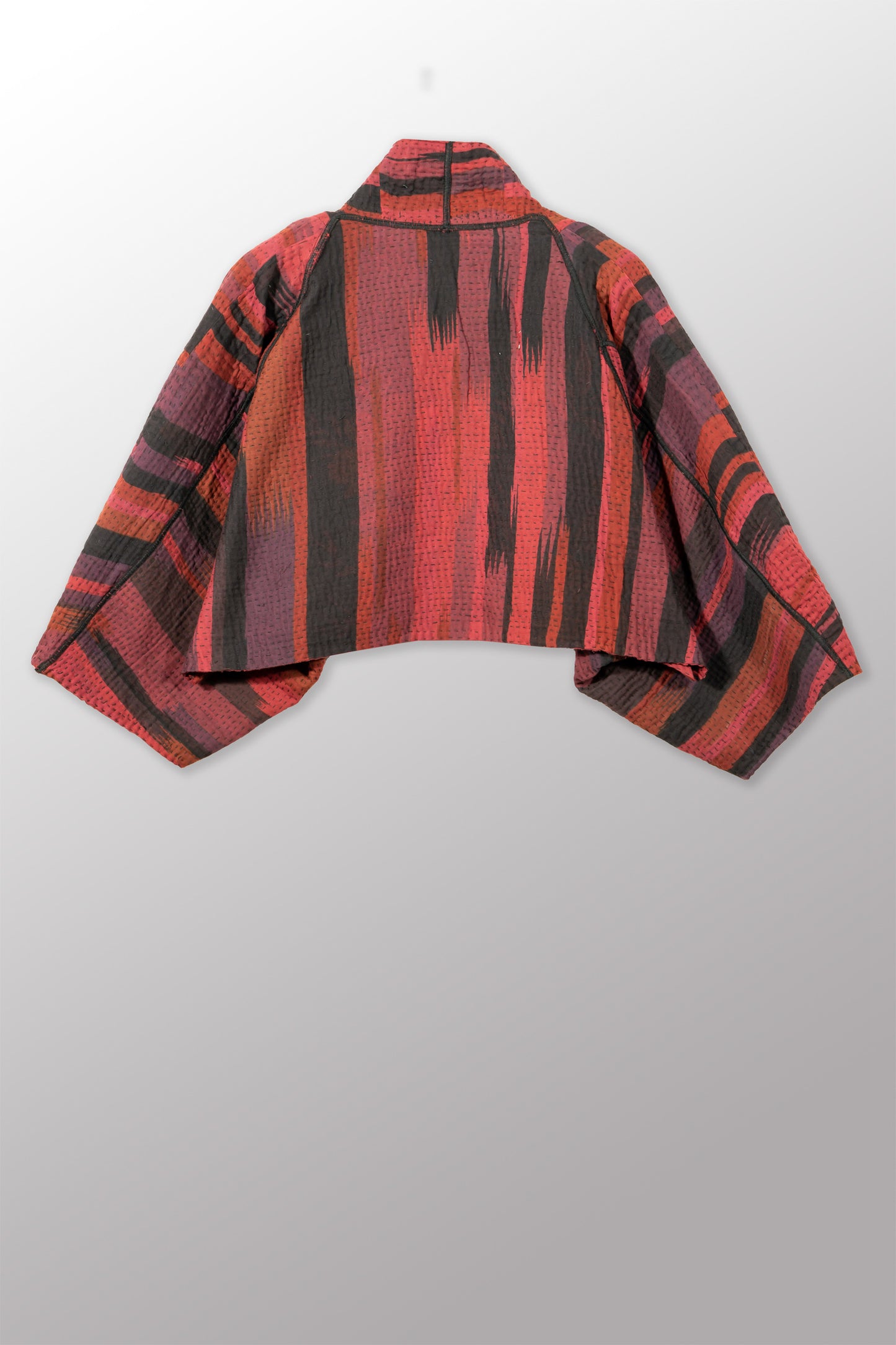 IKAT STRIPE KANTHA PUFF SLV. SHRUG - is4062-drd -