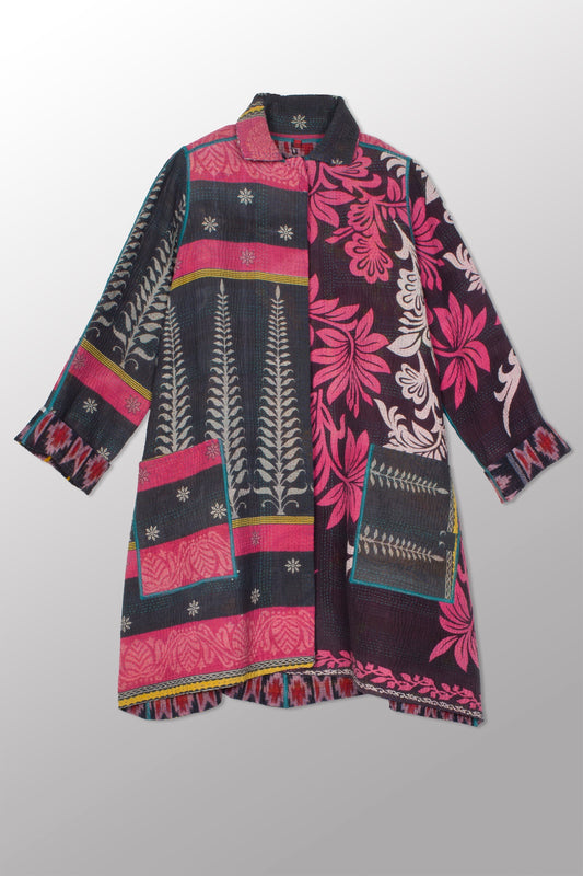 VINTAGE COTTON KANTHA A-LINE DUSTER - cv4311-0103a -