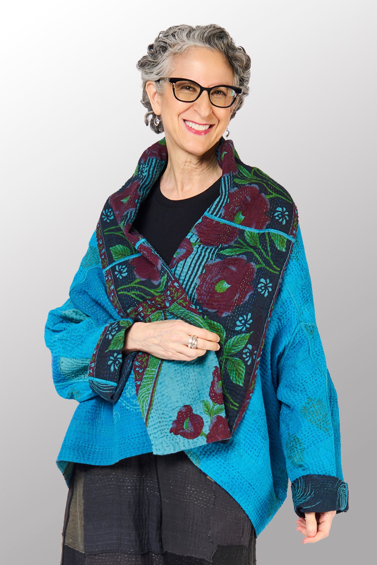 COTTON OVERDYE KANTHA HAORI JACKET - ov4068-ctuq002a -