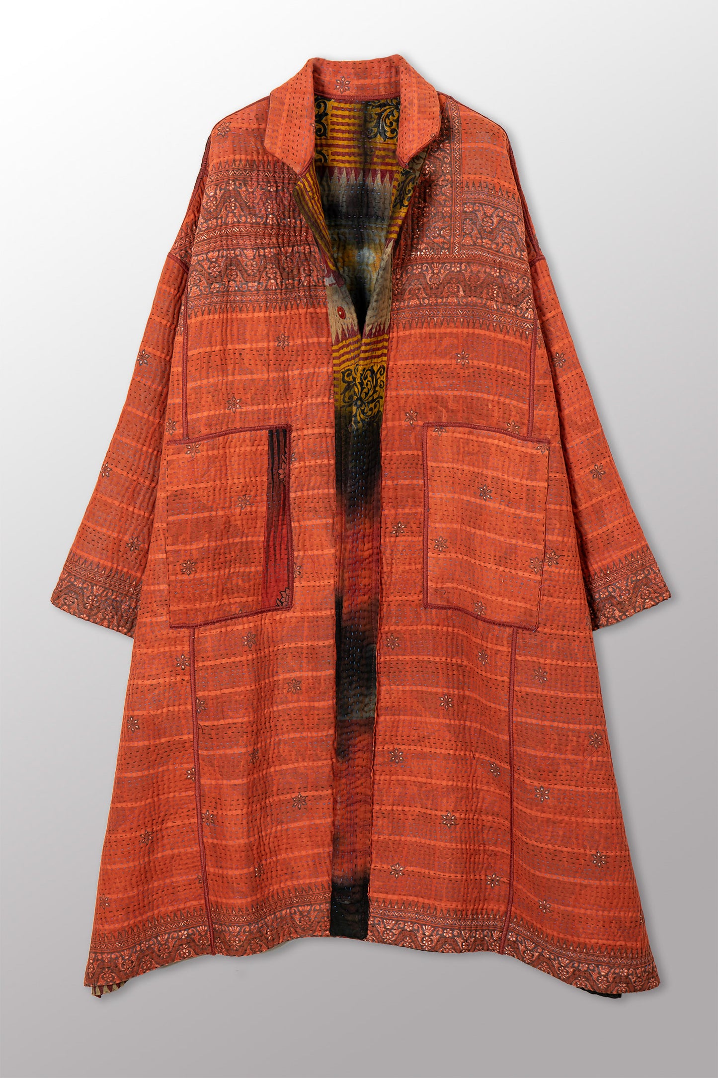 VINTAGE COTTON GREY CLAMP TIE DYE KANTHA  NEW OVERSIZED COAT - su4342-0003a -