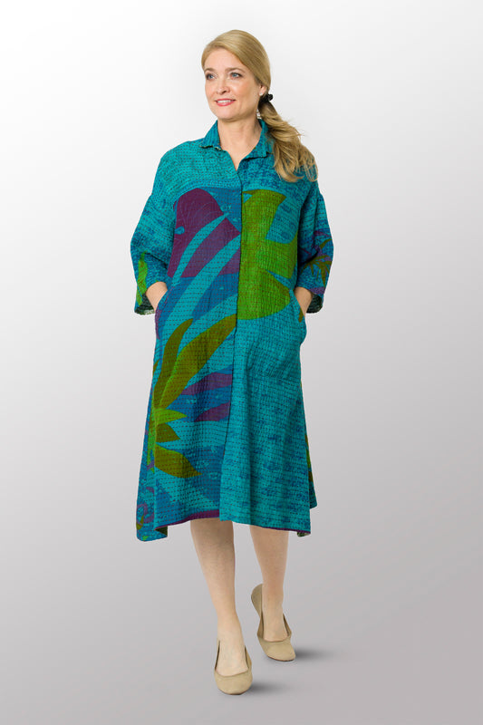 VINTAGE COTTON BBK KANTHA 3/4 SLV. SHIRT DRESS - bb2459-0001s -