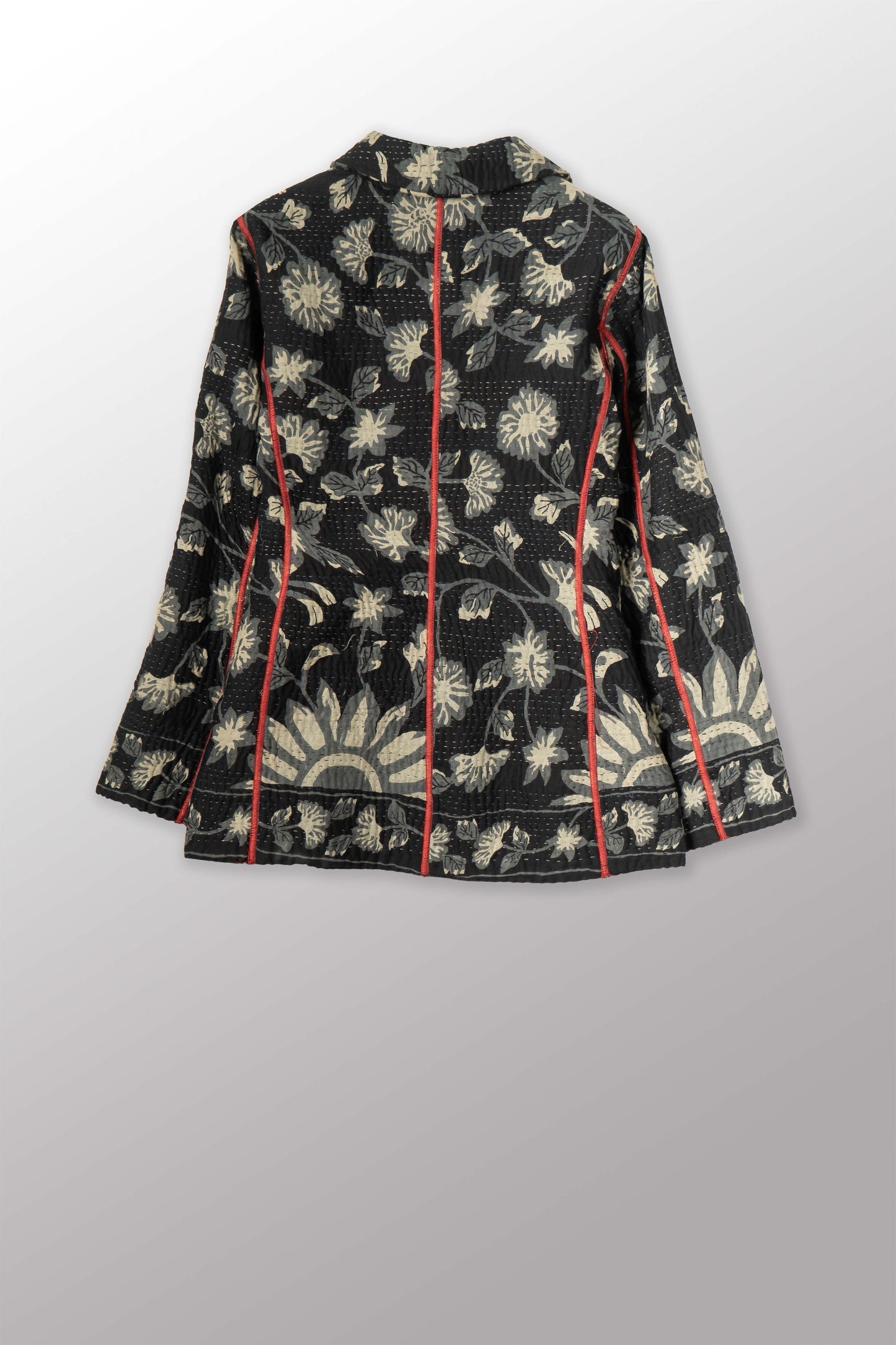 BLACK AND WHITE PRINT PATCH KANTHA BASIC JACKET - pn4052-red -