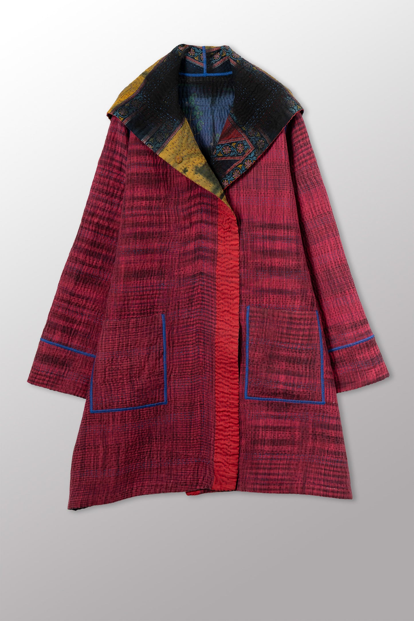 VINTAGE COTTON KANTHA POCKET MEDIUM COAT - cv4316-0053m -