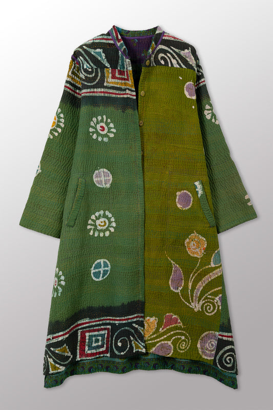 VINTAGE COTTON KANTHA KAFTAN COAT - cv4343-0003s -