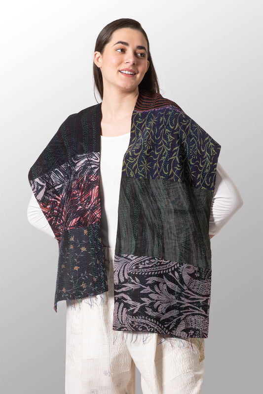 GEORGETTE VINTAGE SILK PATCH KANTHA SCARF SHORT - gs2805-mlt -