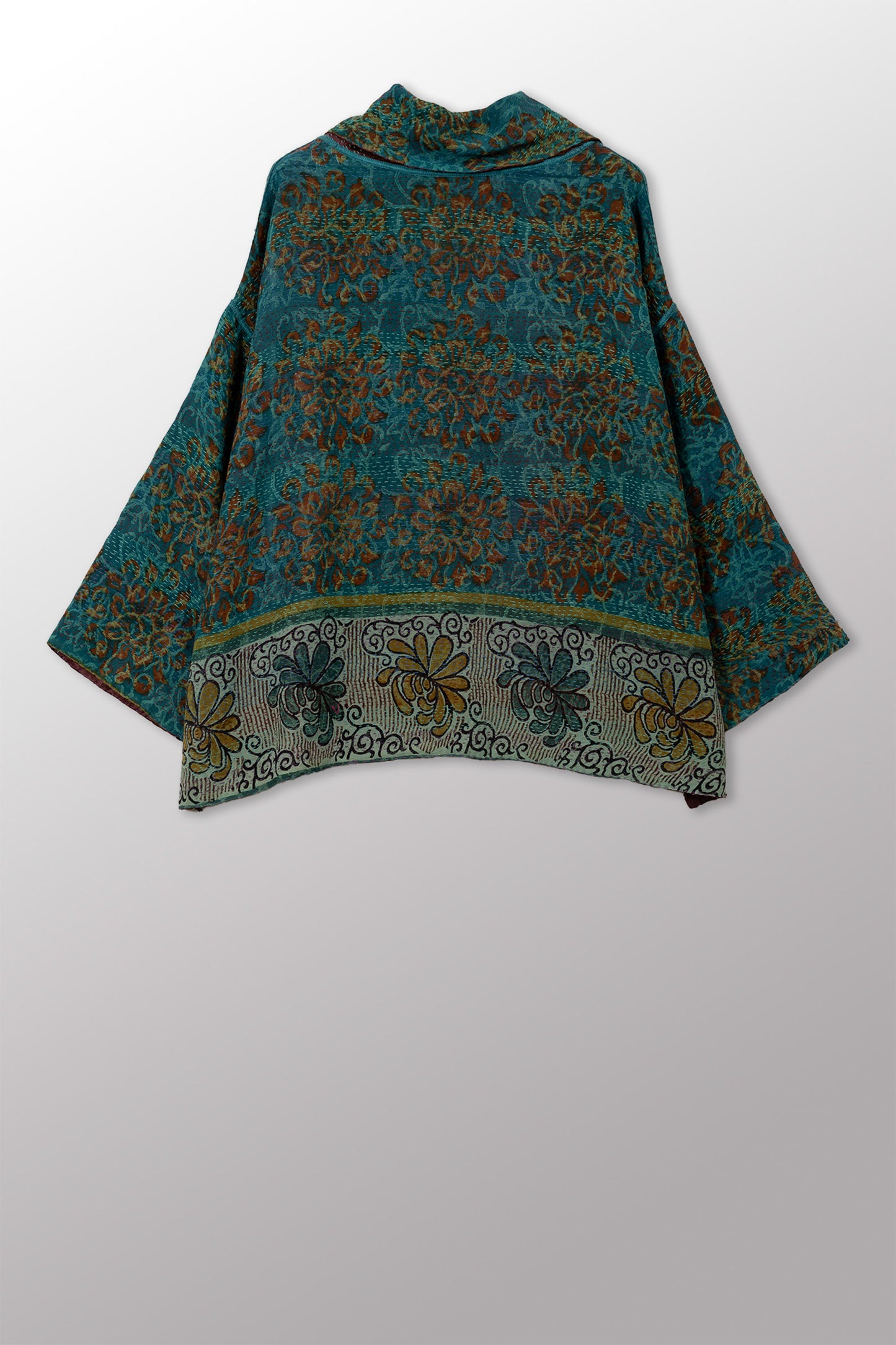 GEORGETTE JACQUARD VINTAGE SILK PATCH KANTHA COWL PULLOVER - gj2547-0001a -