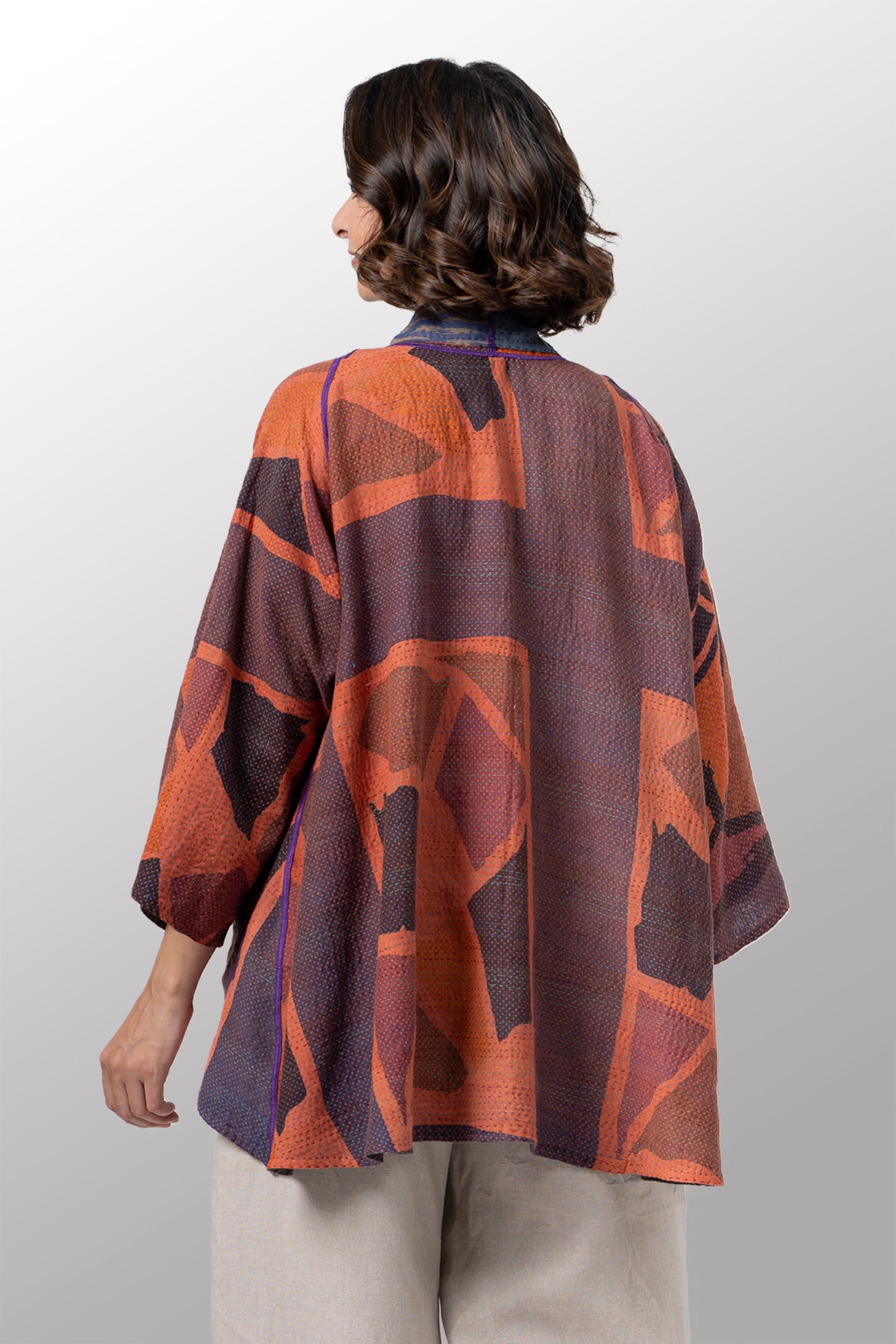 COTTON OVERDYE KANTHA KIMONO JACKET - ov2004-corg001a -