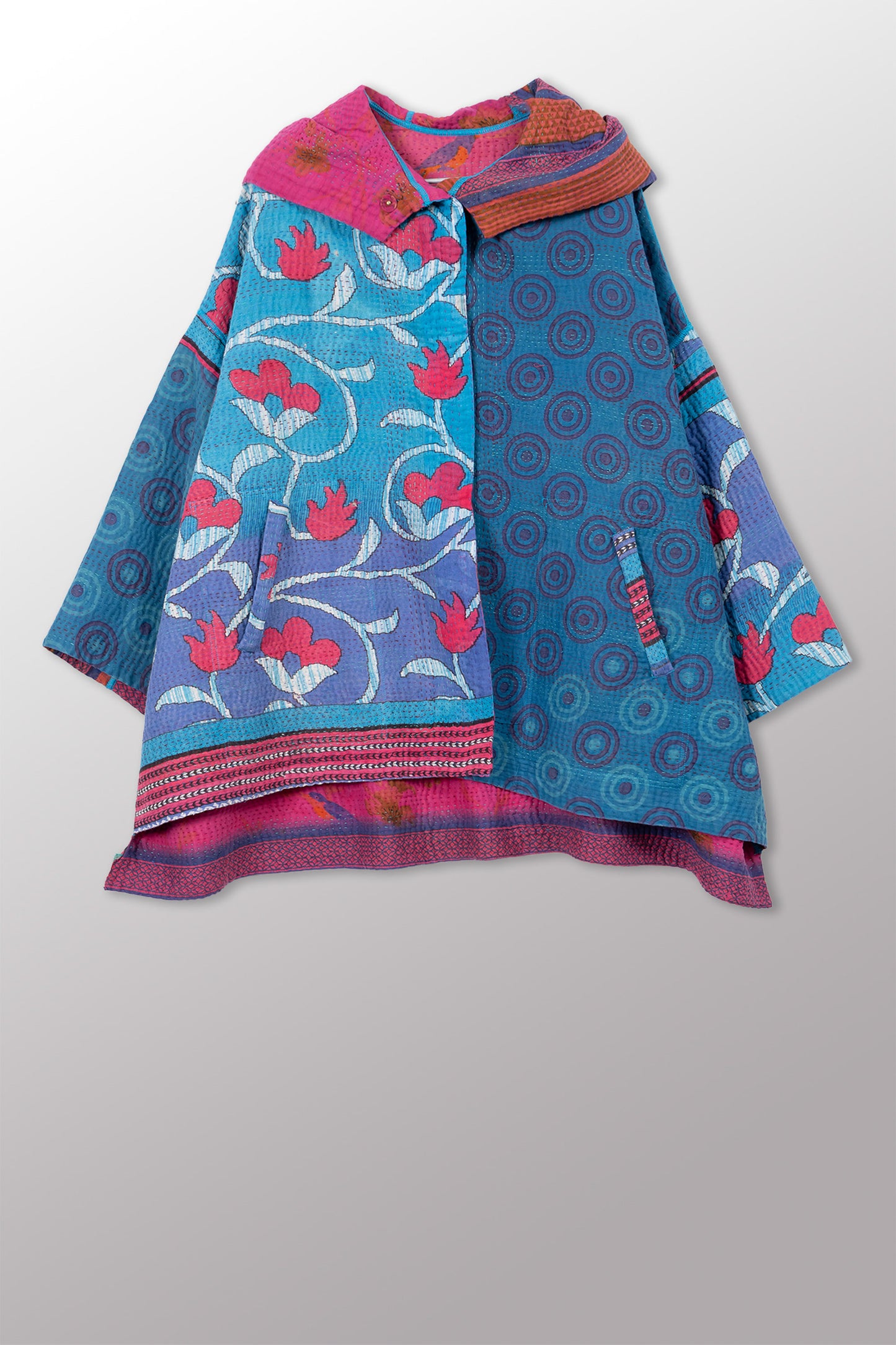 COTTON OVERDYE KANTHA HOODIE PONCHO - ov4064-corg010a -