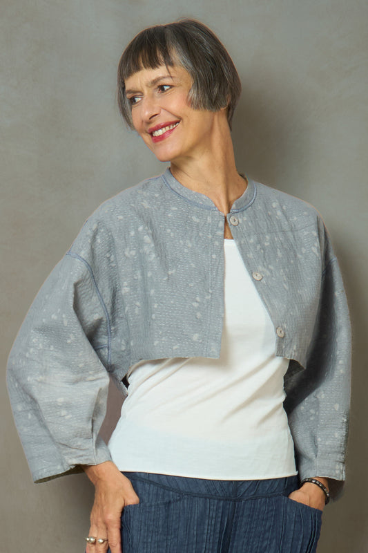 DUCK SUN DYE WITH PATCH KANTHA SLEEVE JACKET - us2090-gry -